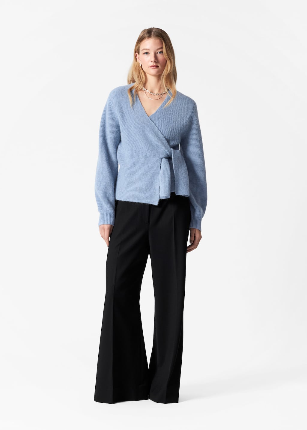 Alpaca-Blend Knitted Wrap Cardigan - Blue - Lookbook