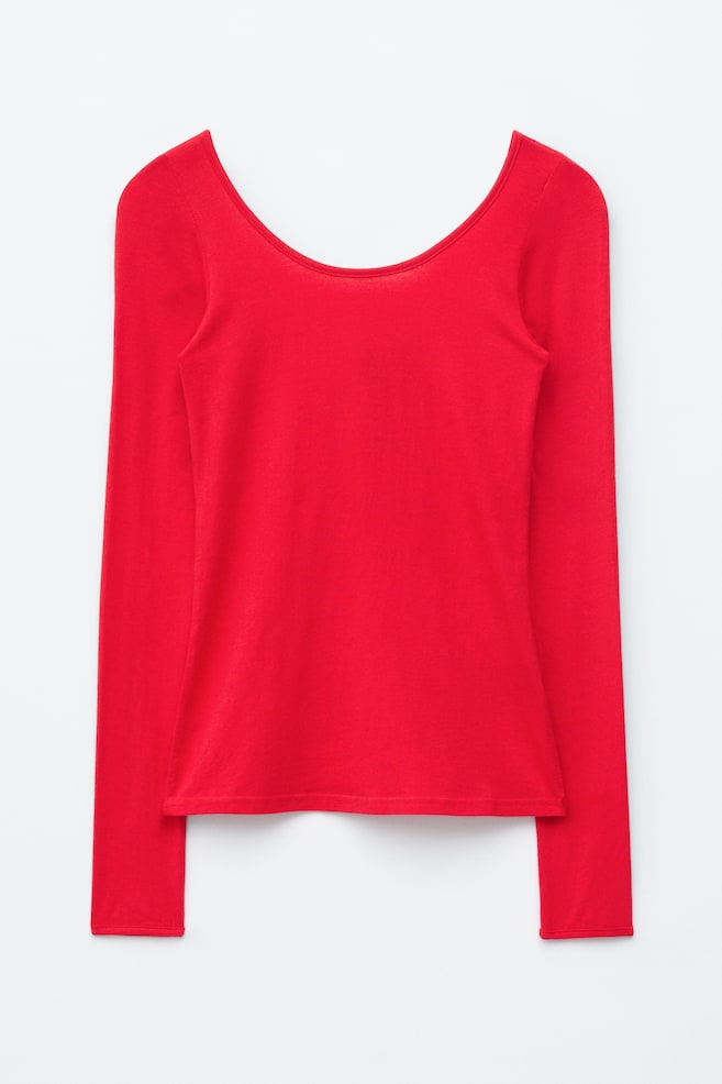 Maglia a maniche lunghe con ampia scollatura - Rosso/Nero - 1