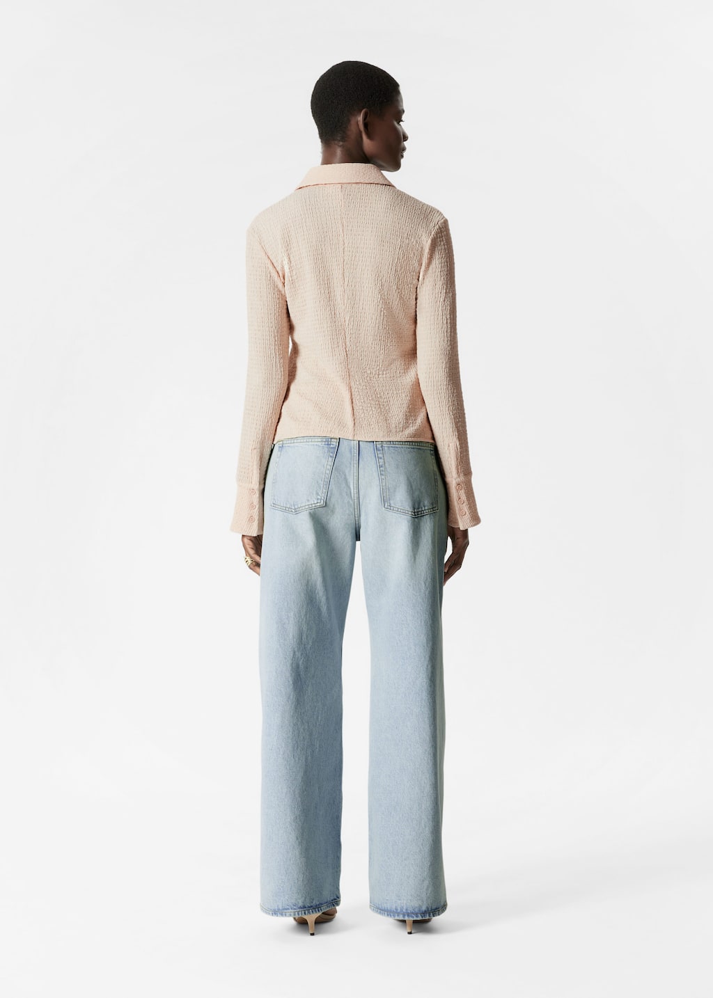 Textured Long-Sleeve Poloshirt - Beige - Lookbook