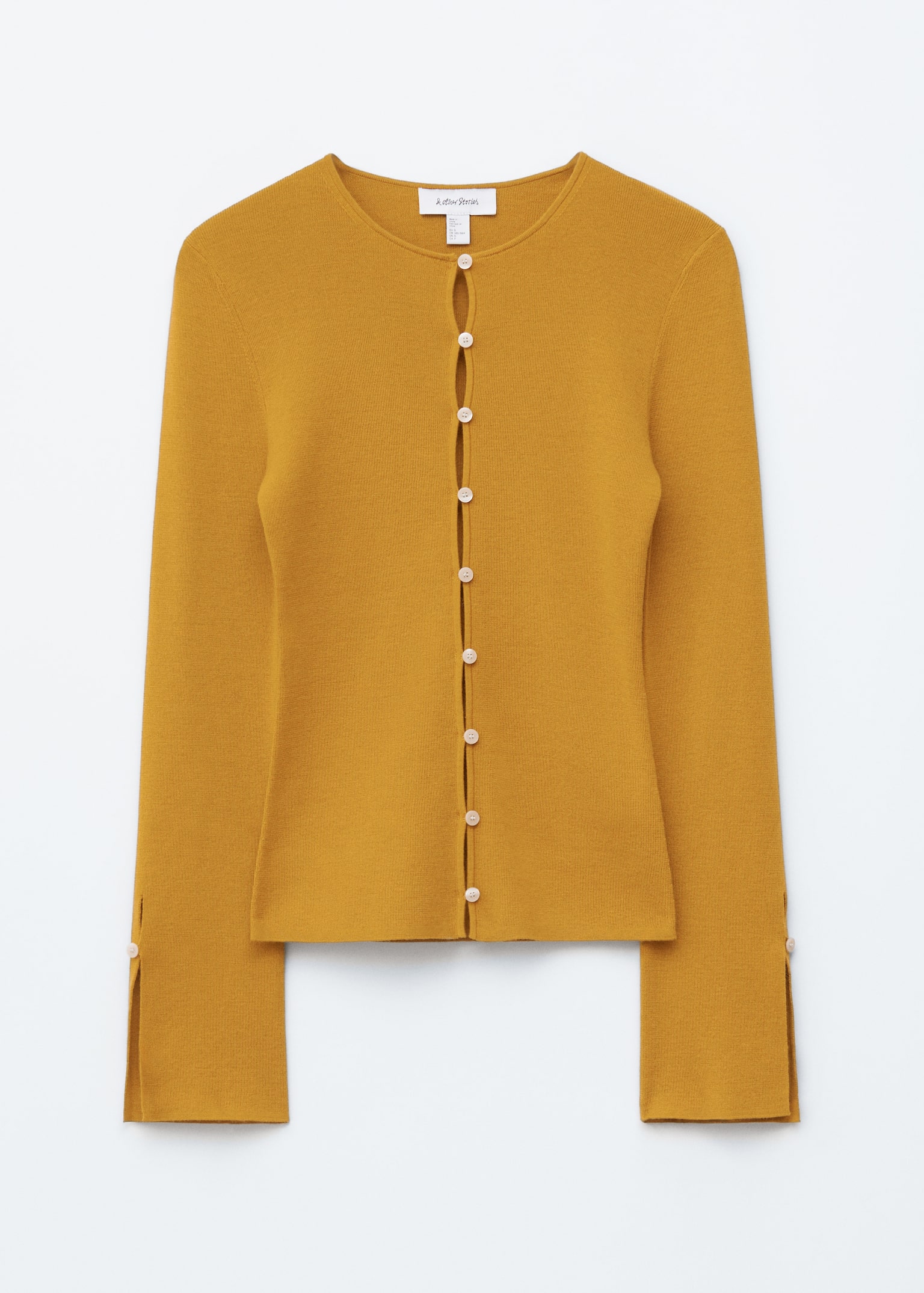 Fitted Wool Cardigan - Mustard Yellow/Light Blue - 2