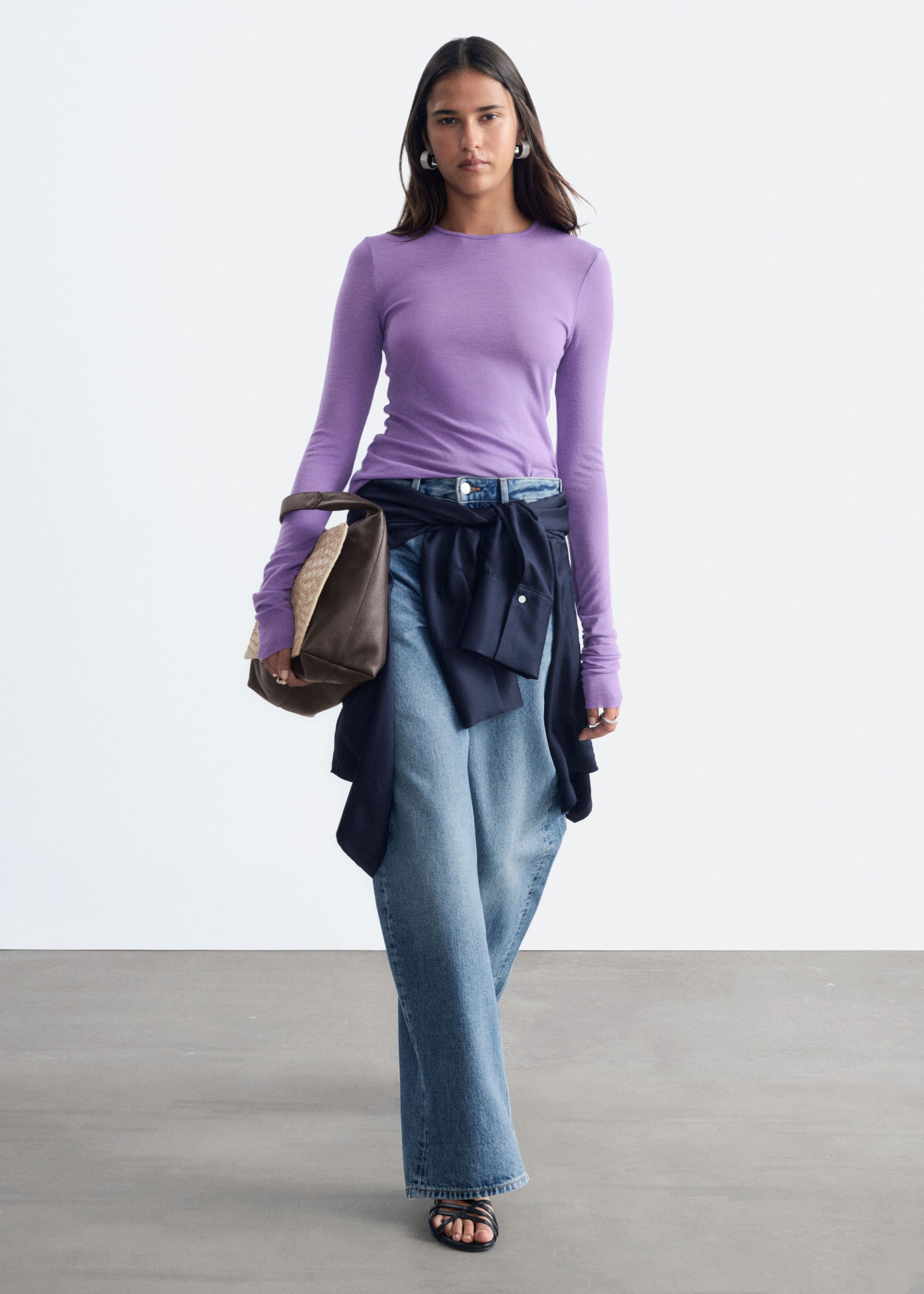 Plain-Knit Wool Top - Lilac - Lookbook