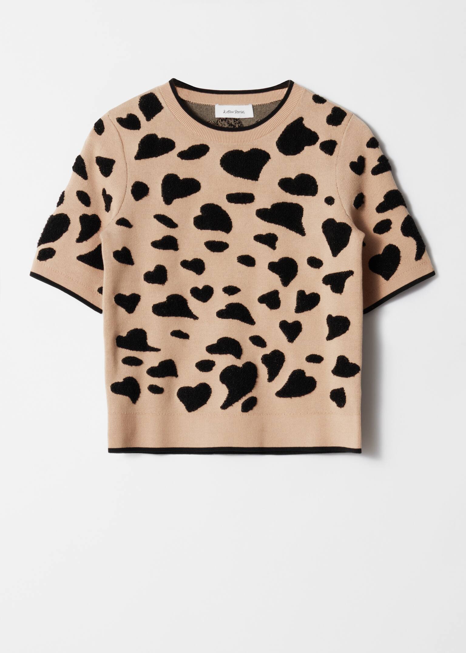 Jacquard Knit Top - Beige / Black