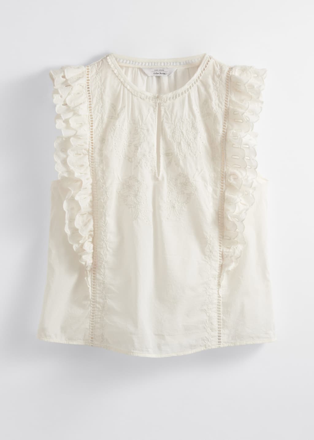 Embroidered Frill Top - Cream - Still Life