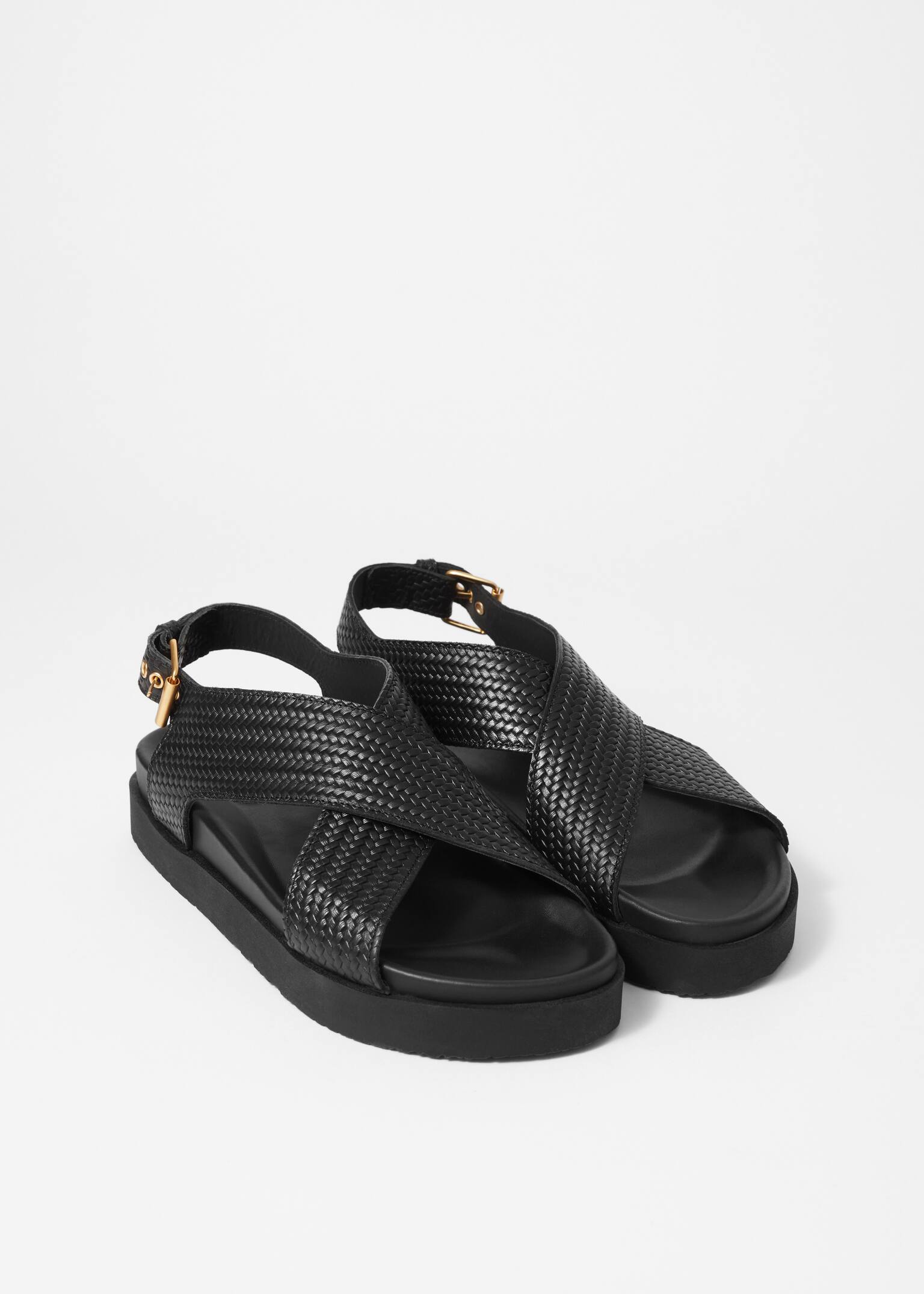 Sandaler i læder med krydsede bånd - Sort - 4