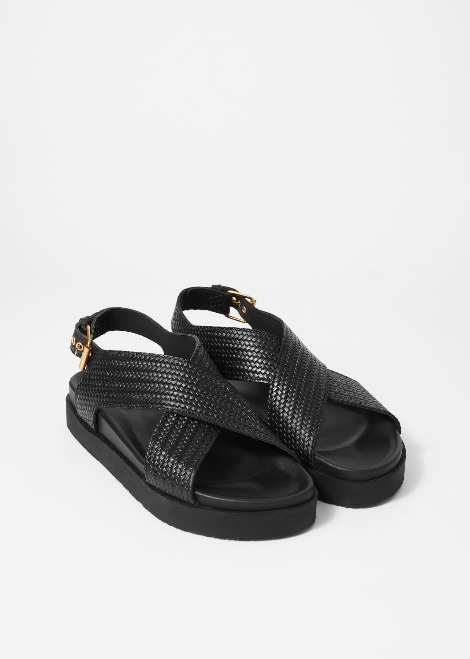 Sandálias de pele cruzadas - Preto/Castanho/Estampado de vaca/Black - 4