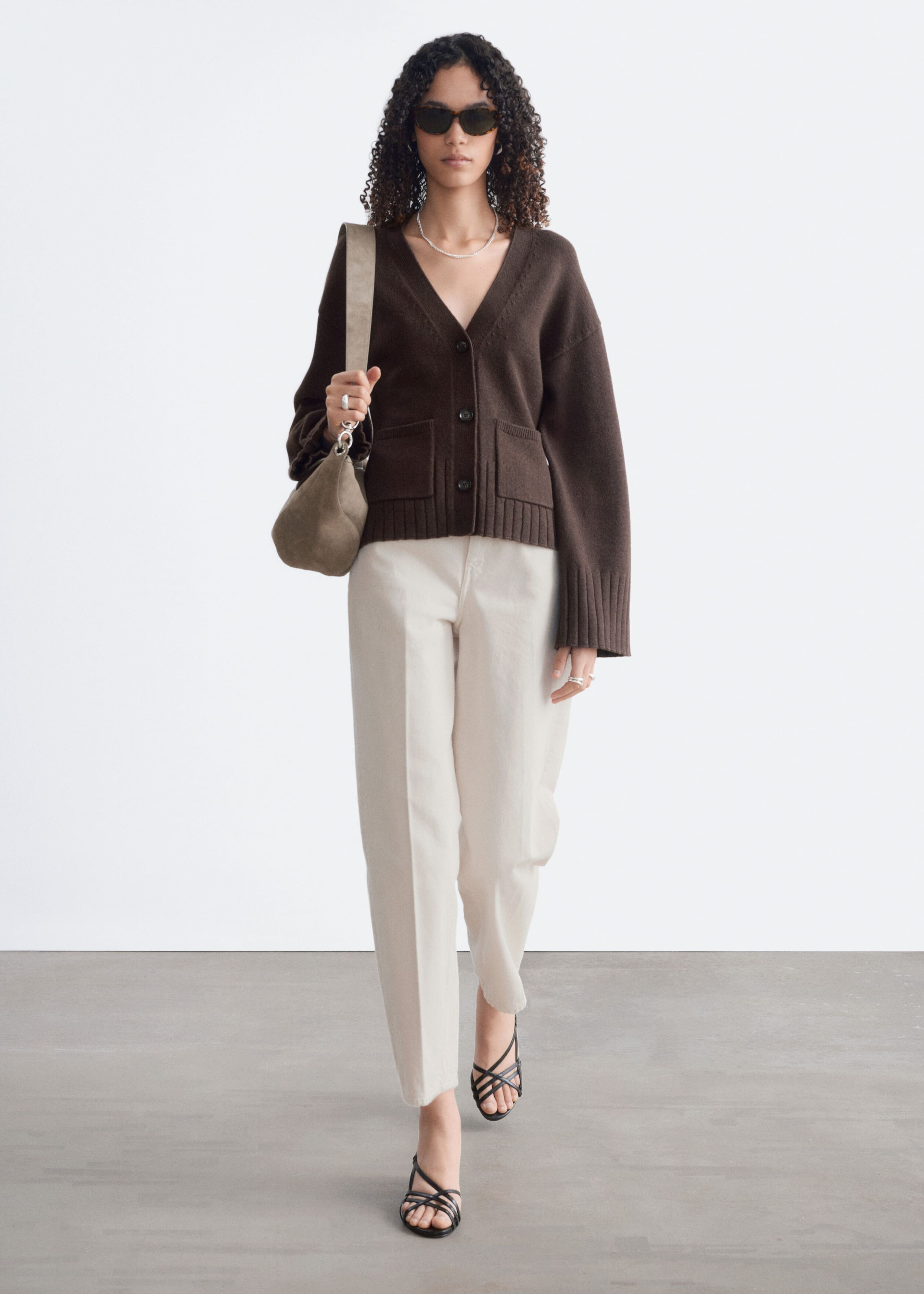 Tapered Knit Cardigan - Dark Brown - Lookbook