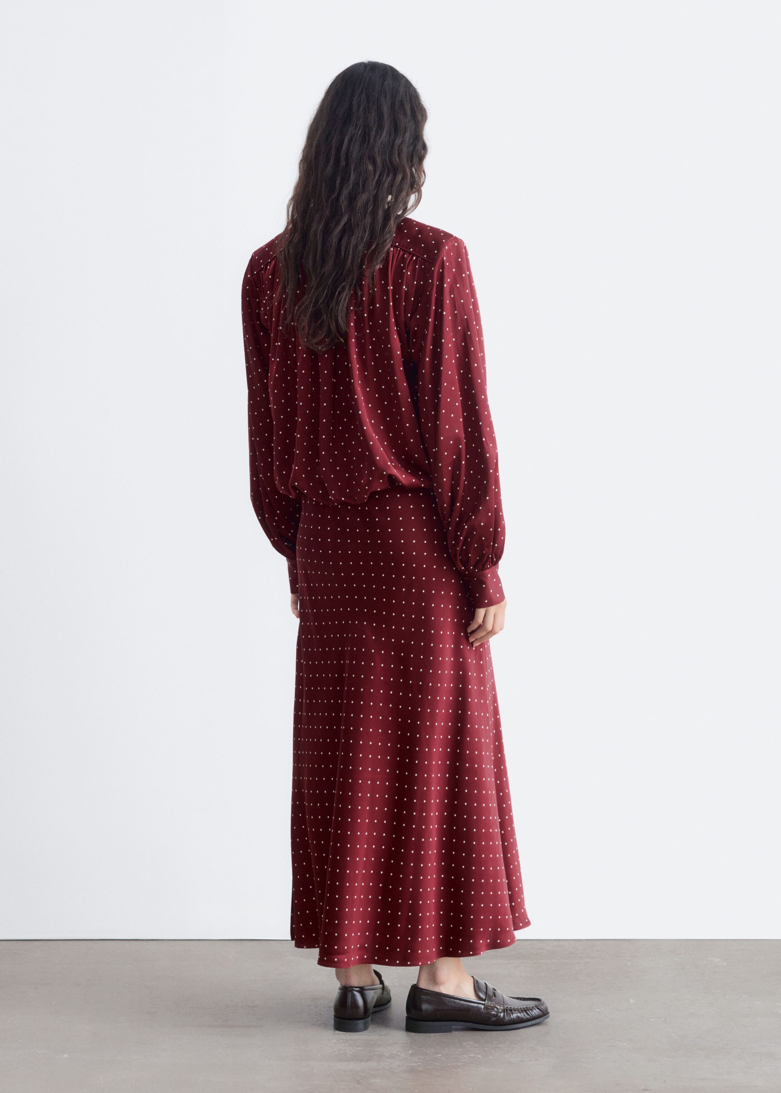 V-Neck Wrap Dress - Dark Red/Dots - Lookbook