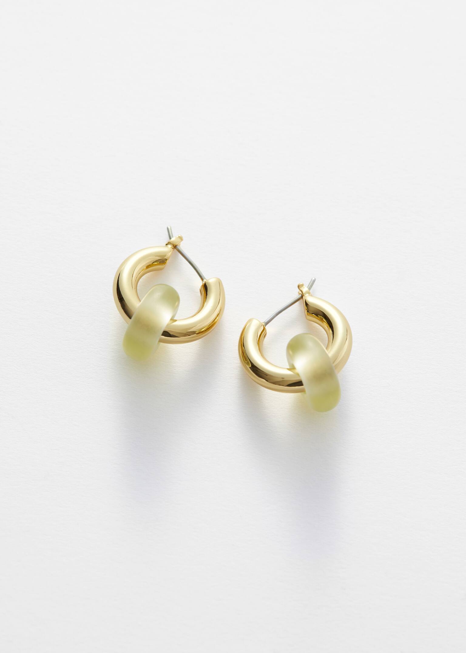 Orecchini a cerchio con charm in pietra colorata - Oro/Lime