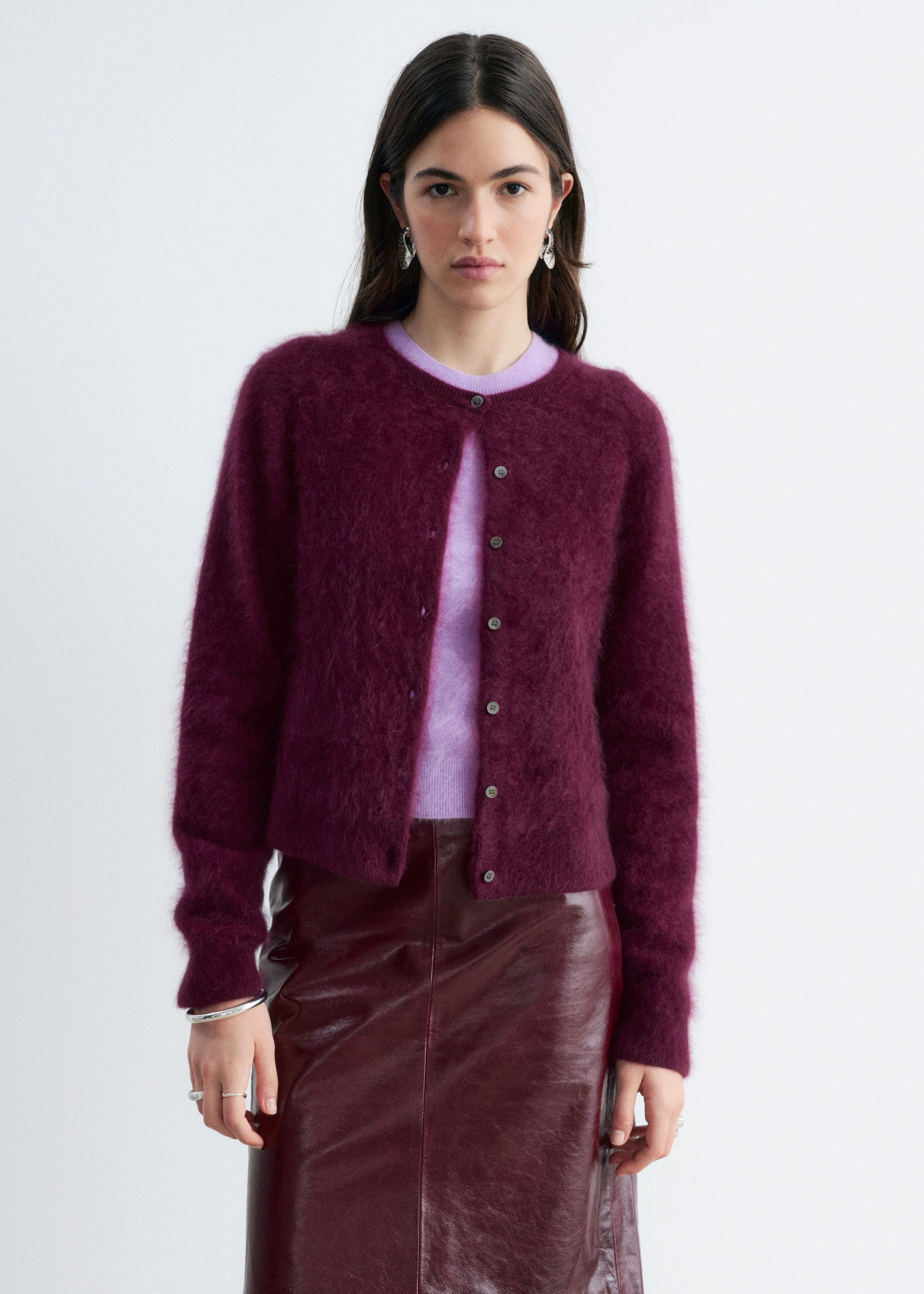 Brushed Cashmere Cardigan - Dark Red - Still Life