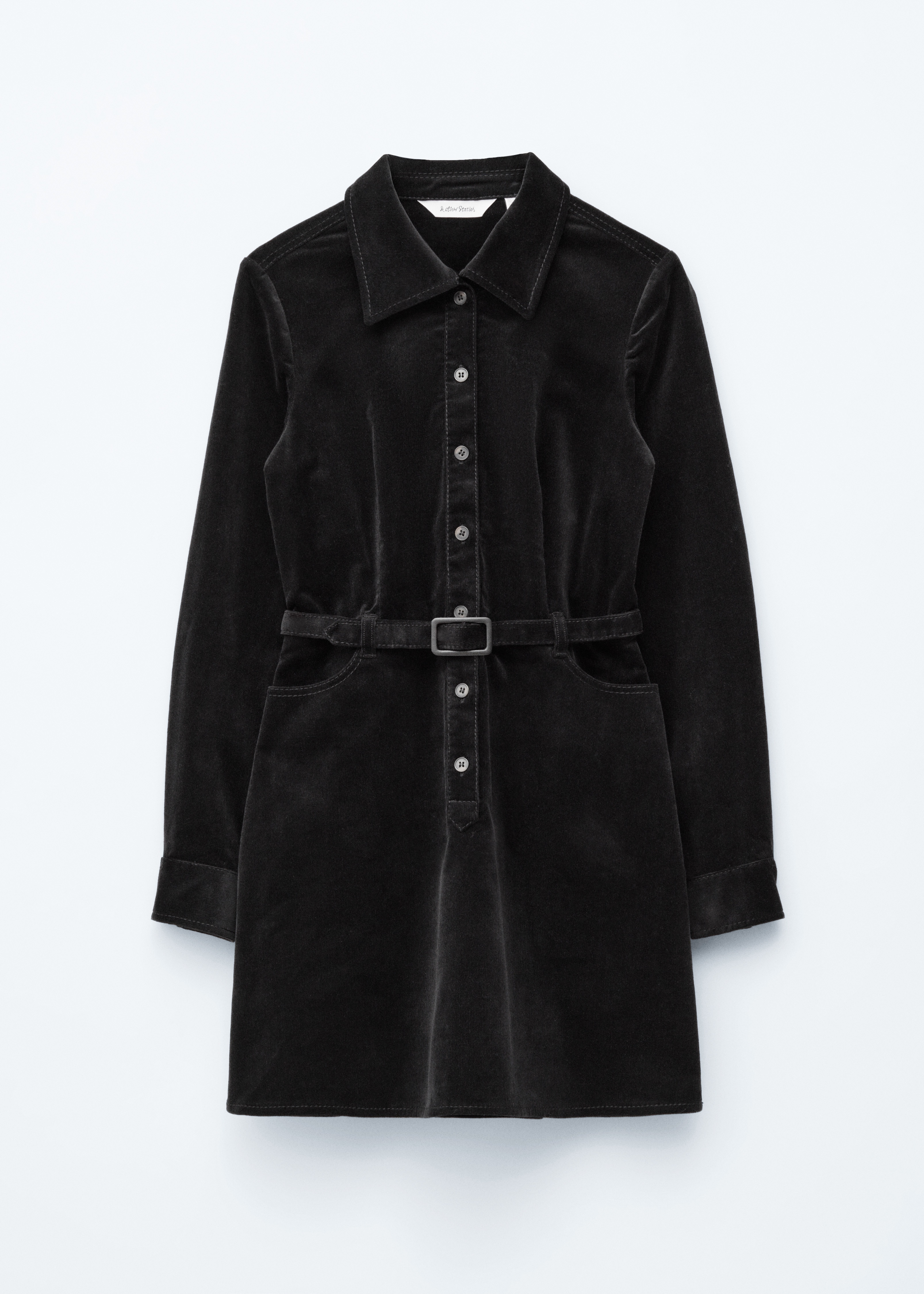Belted Velvet Mini Dress - Black