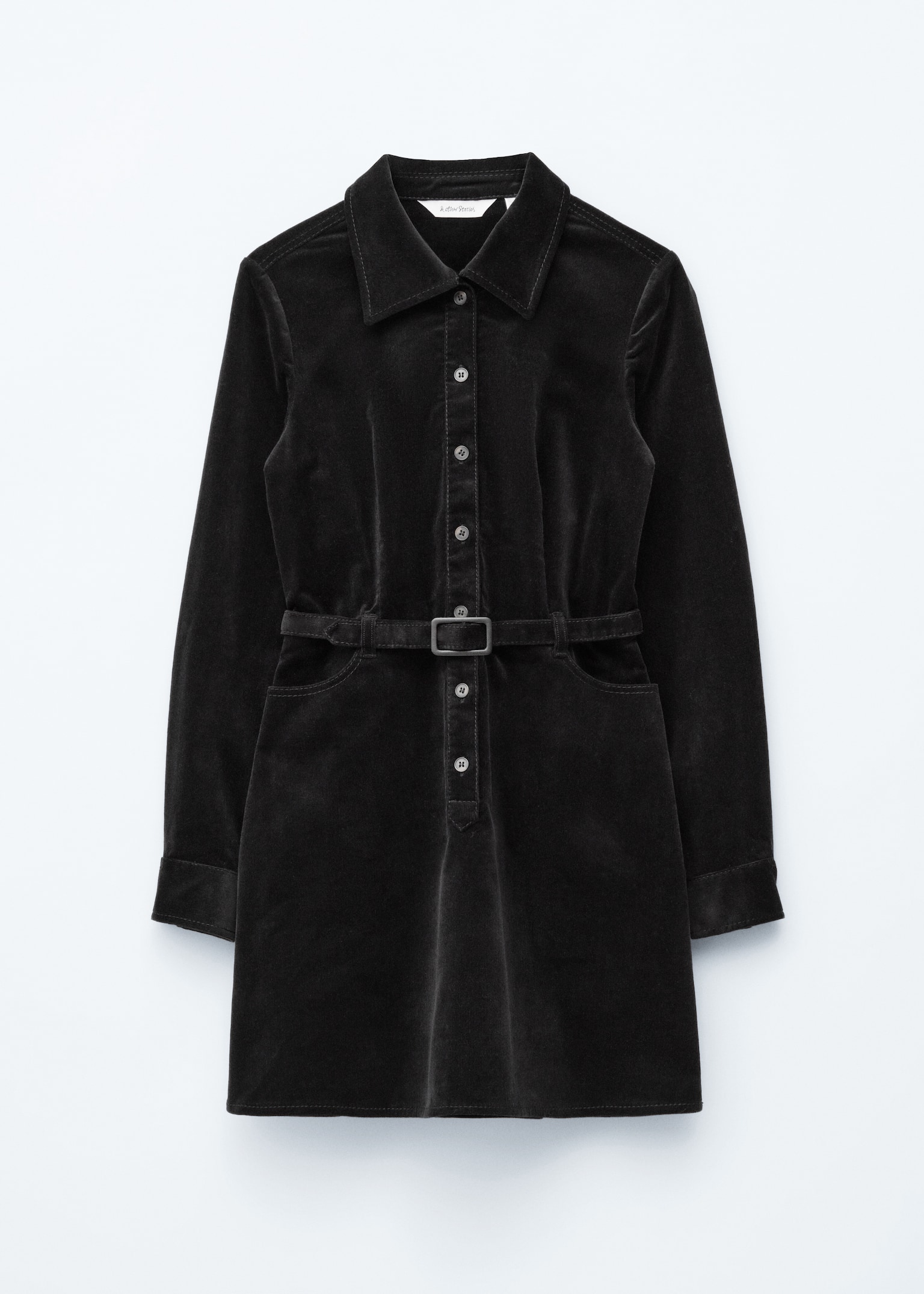 Mini-jurk van fluweel met riem - Zwart - 2