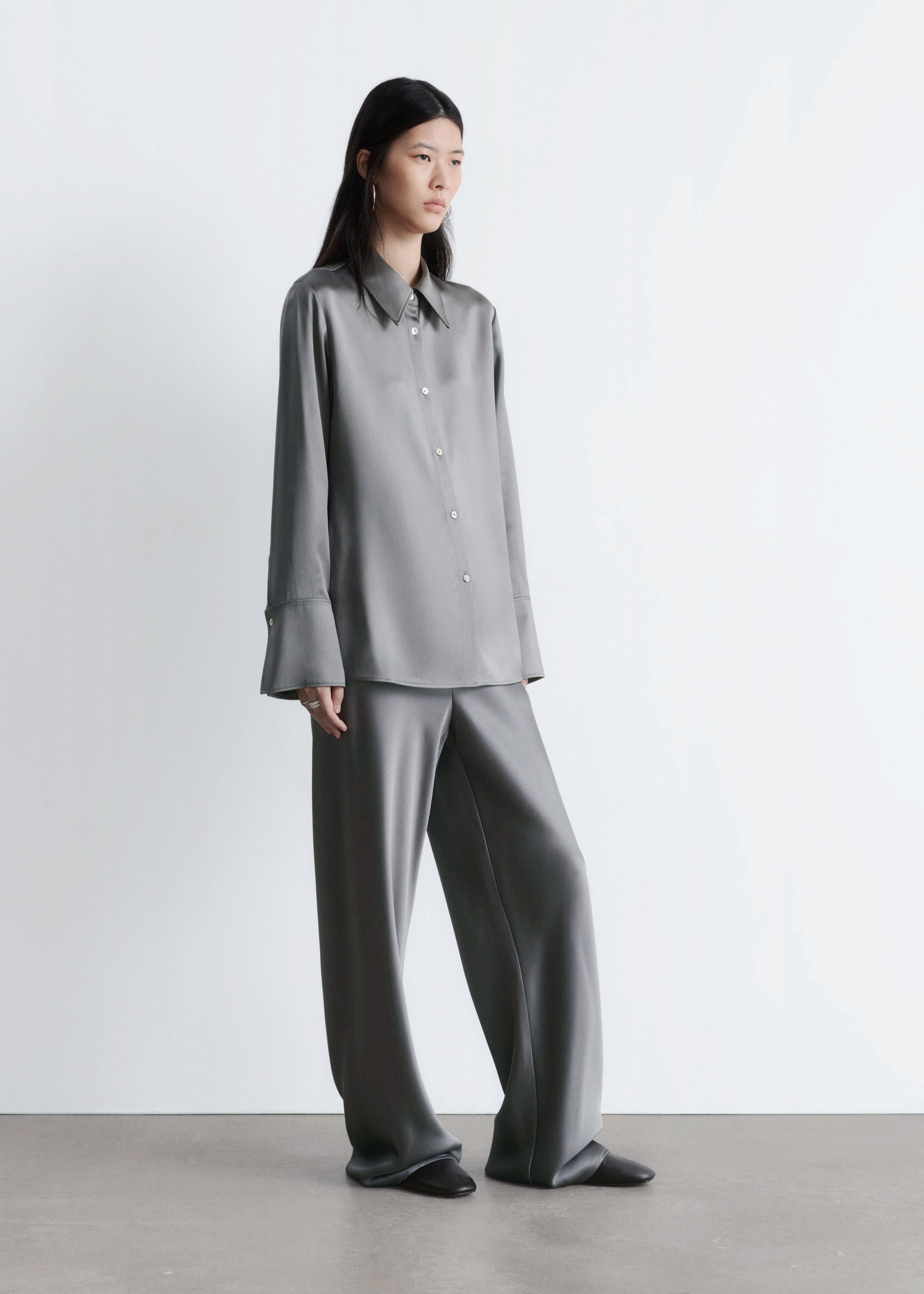 Satin Shirt - Grey/Black