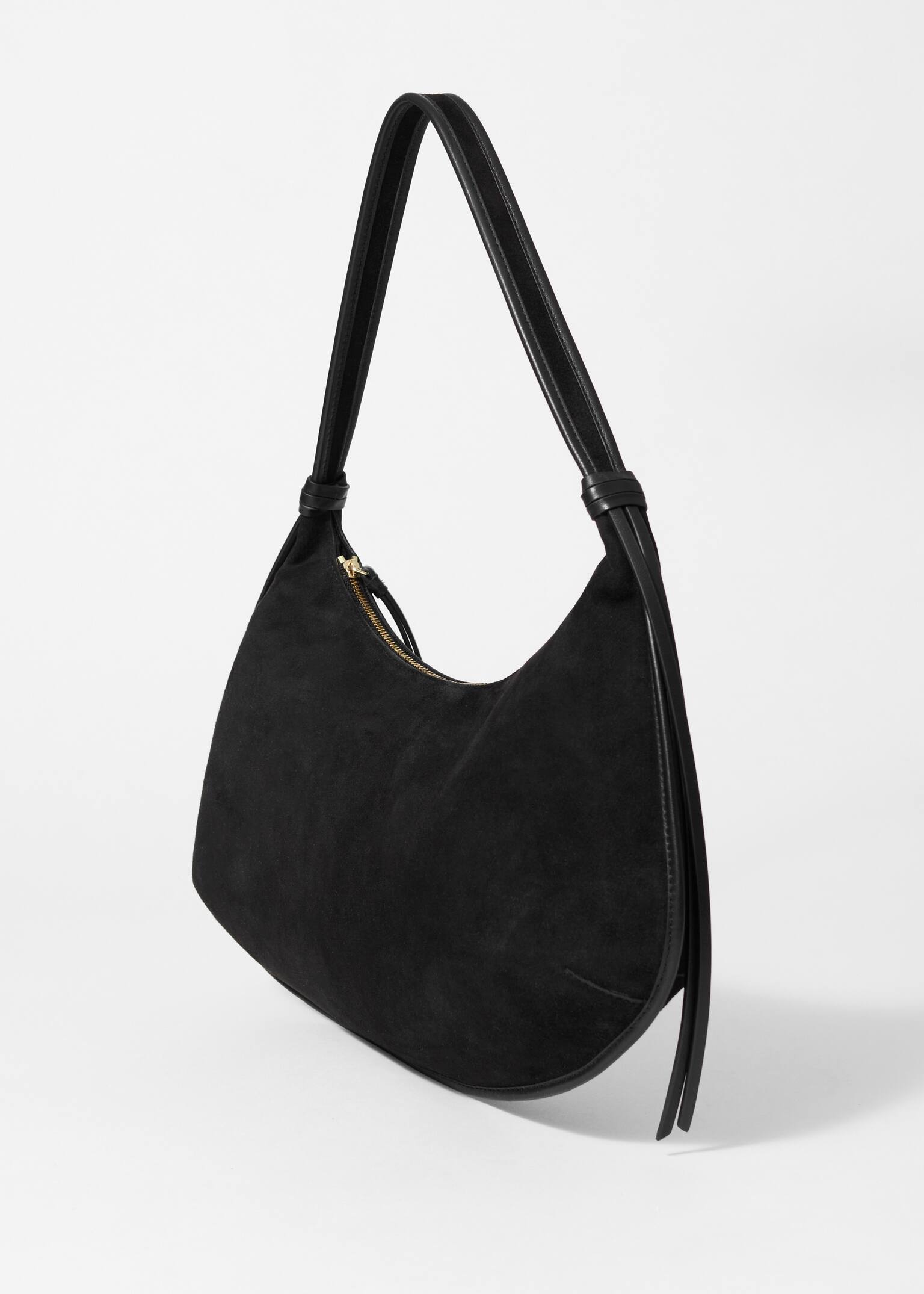 Geantă Tote din piele întoarsă cu franjuri - Negru/Dark Brown - 6