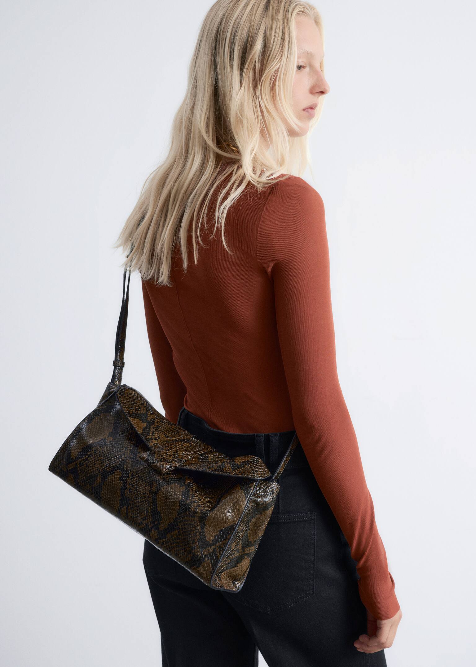 Soft Leather Clutch - Dark Brown Snake/Taupe/Black/Beige Snake - 6