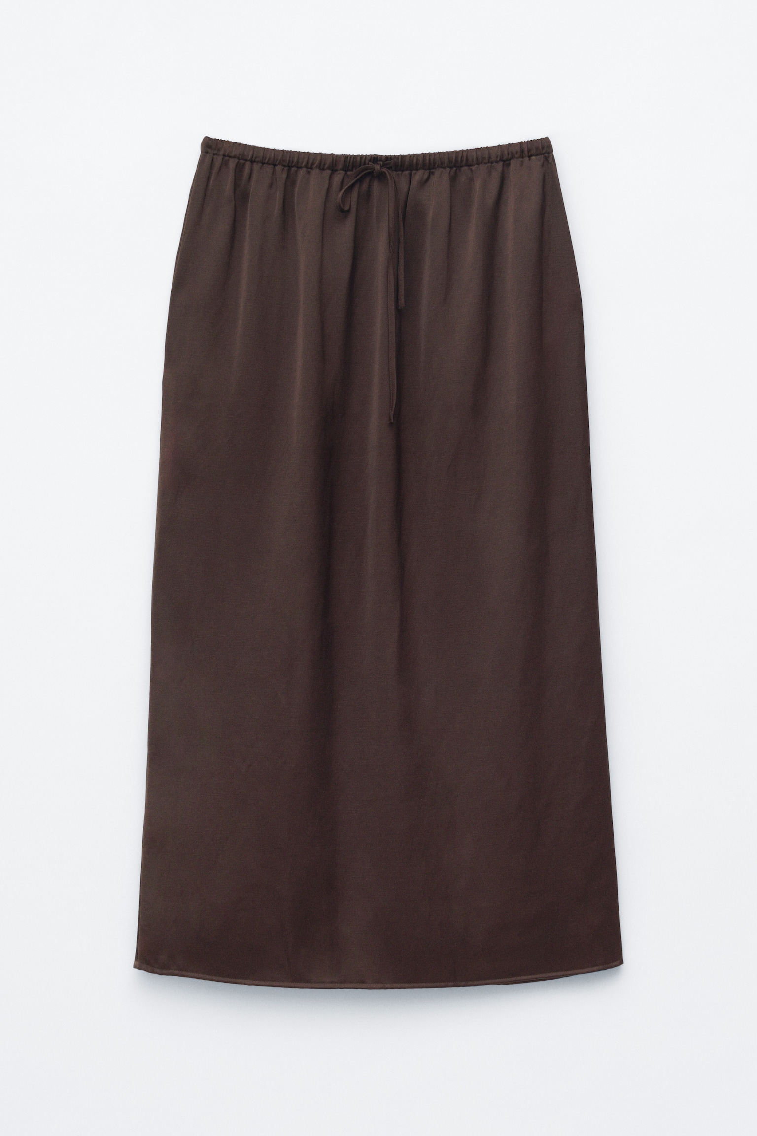 Satijnen midirok met trekkoord - Donkerbruin/Beige - 1