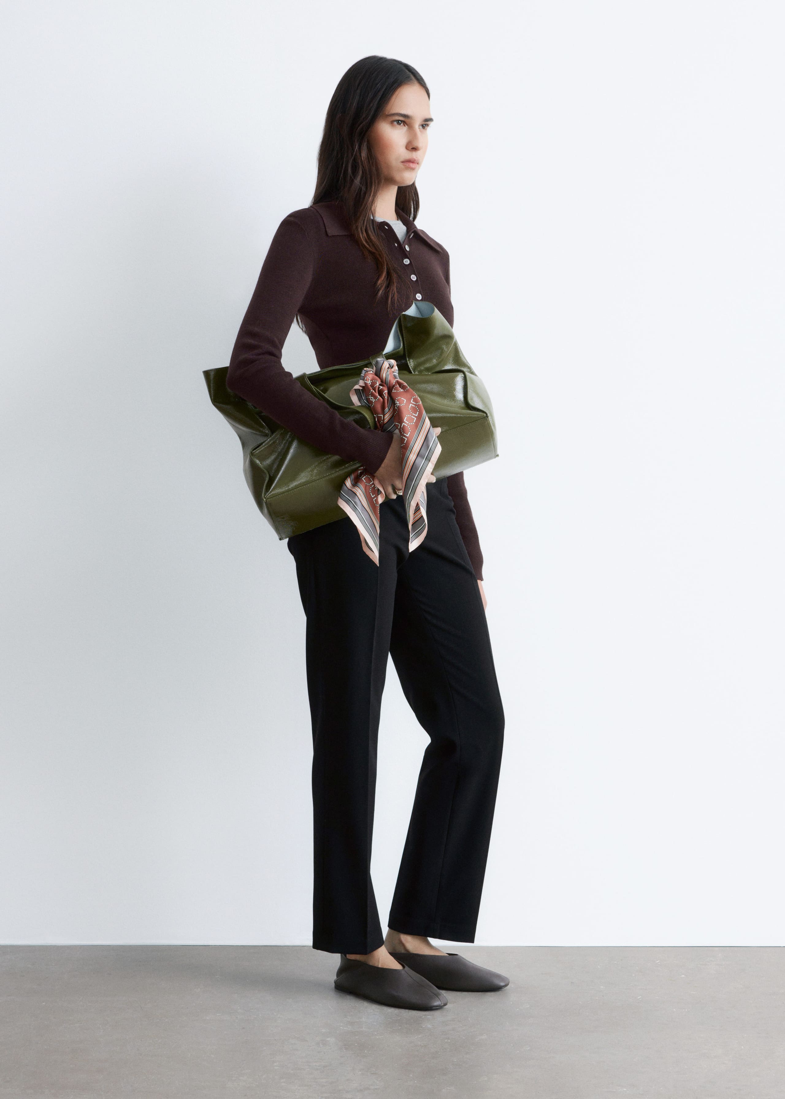 Rib-Knit Merino Wool Polo Top - Grey Melange - Lookbook