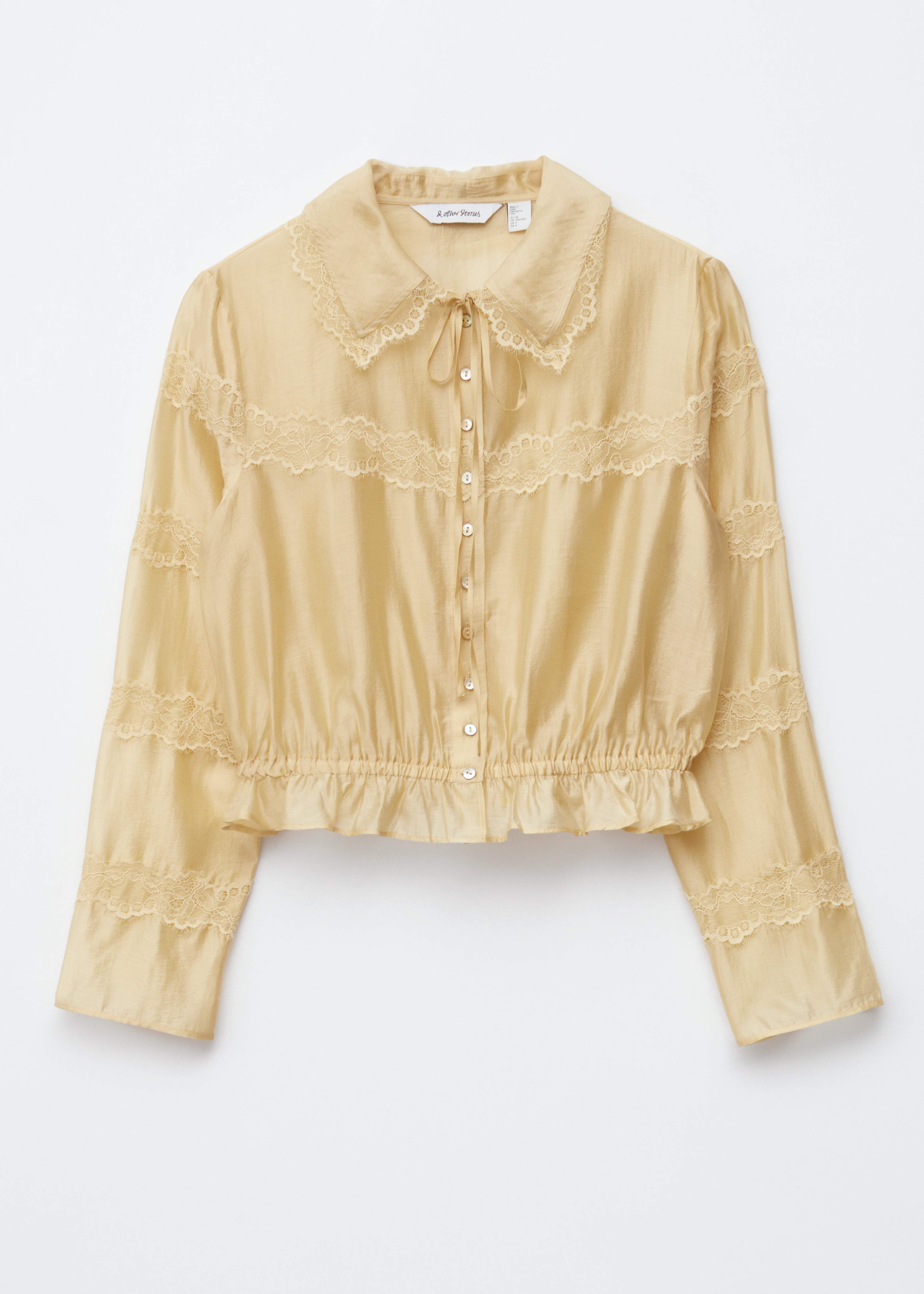 Long-Sleeve Lace Blouse - Light Yellow/Black