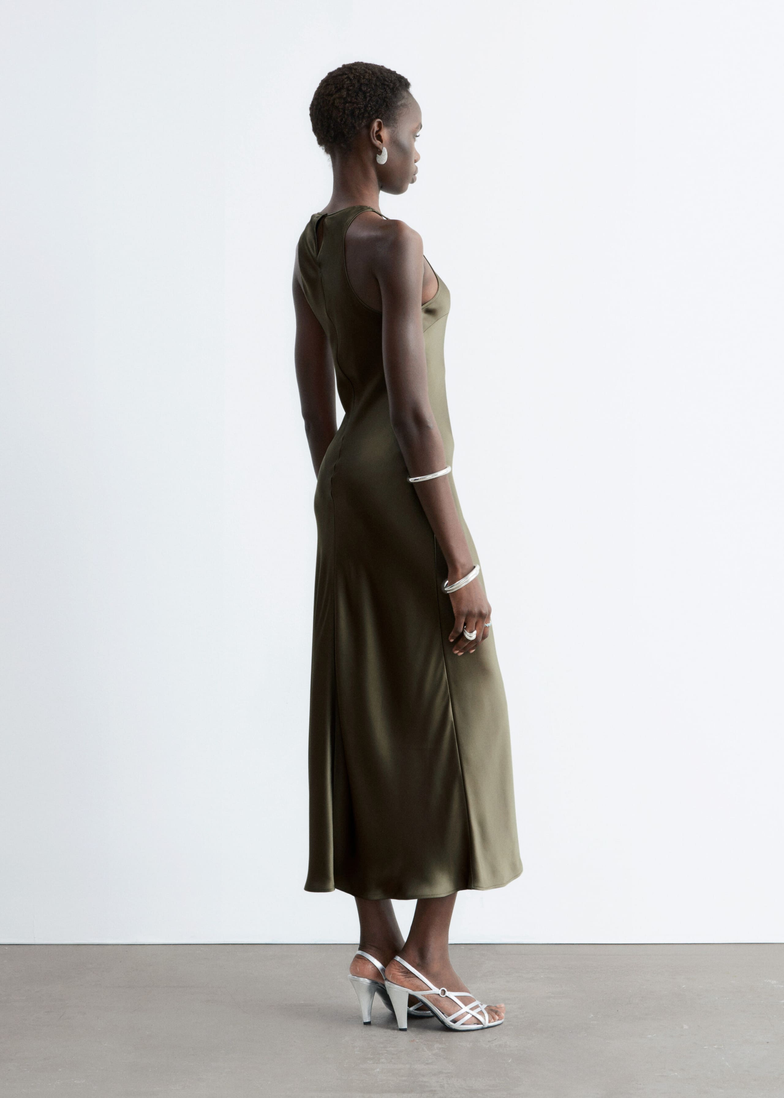 Sleeveless Satin Midi Dress - Black - Lookbook