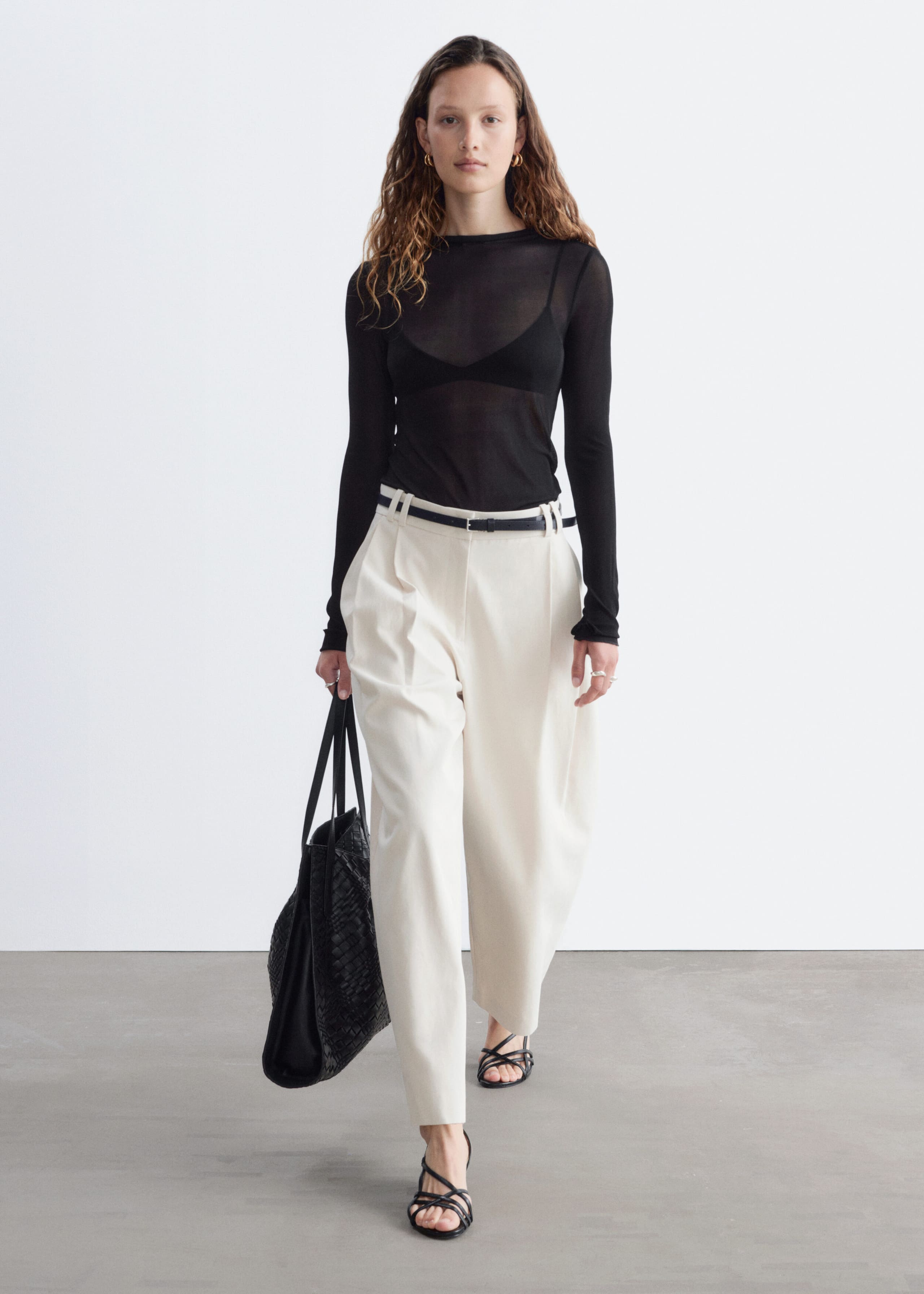 Ribbed Silk Top - Black - Lookbook