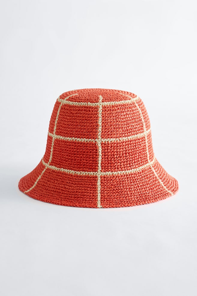 Woven Straw Bucket Hat - Terracotta/Beige/Black - 1