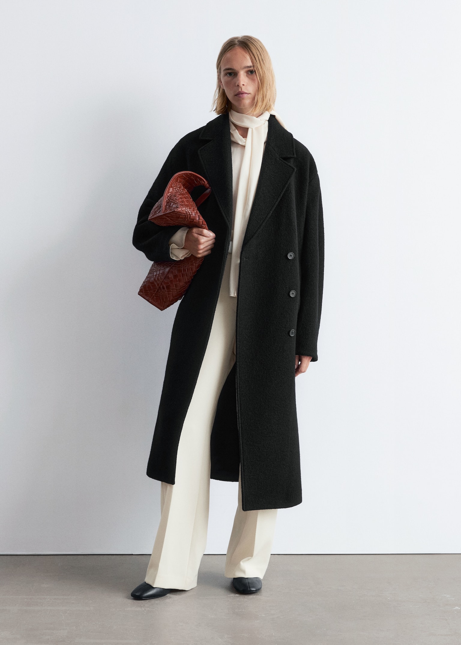 Voluminous Belted Wool Coat - Black/Dark Purple/Dark Mole Melange
