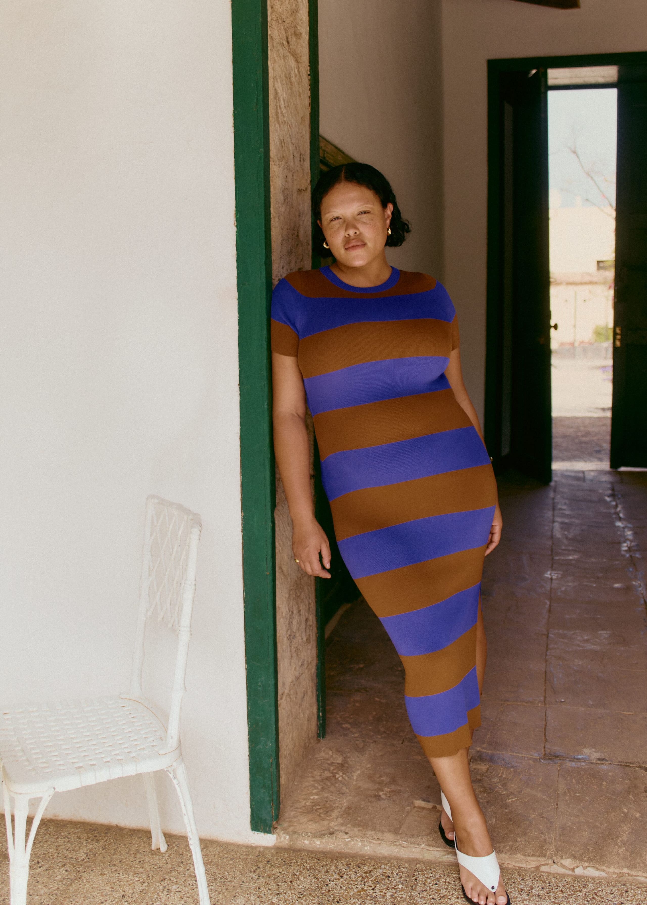 Rib-Knitted Maxi Dress - Purple/Brown - Lookbook