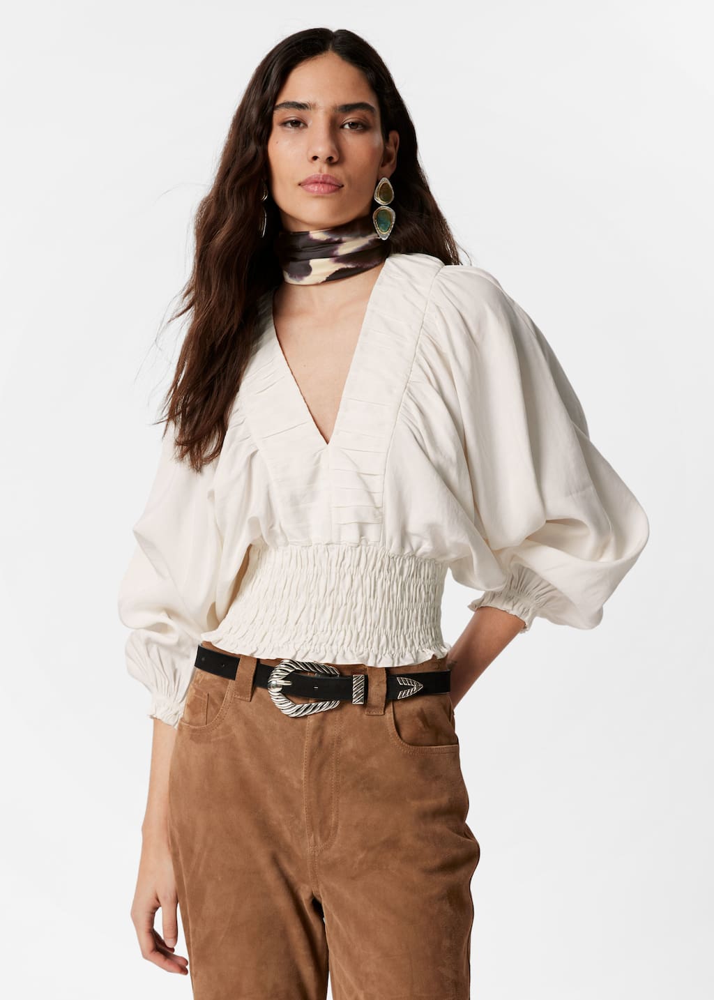 Image of Smocked Puff-Sleeve Blouse