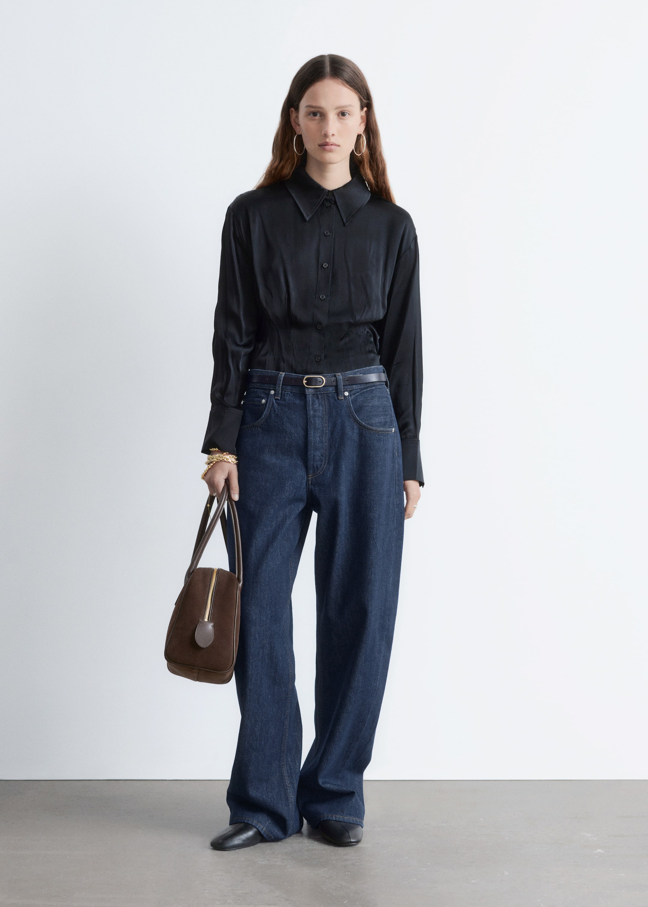 View larger image: Tapered Satin Shirt - Black | H&M GB 1