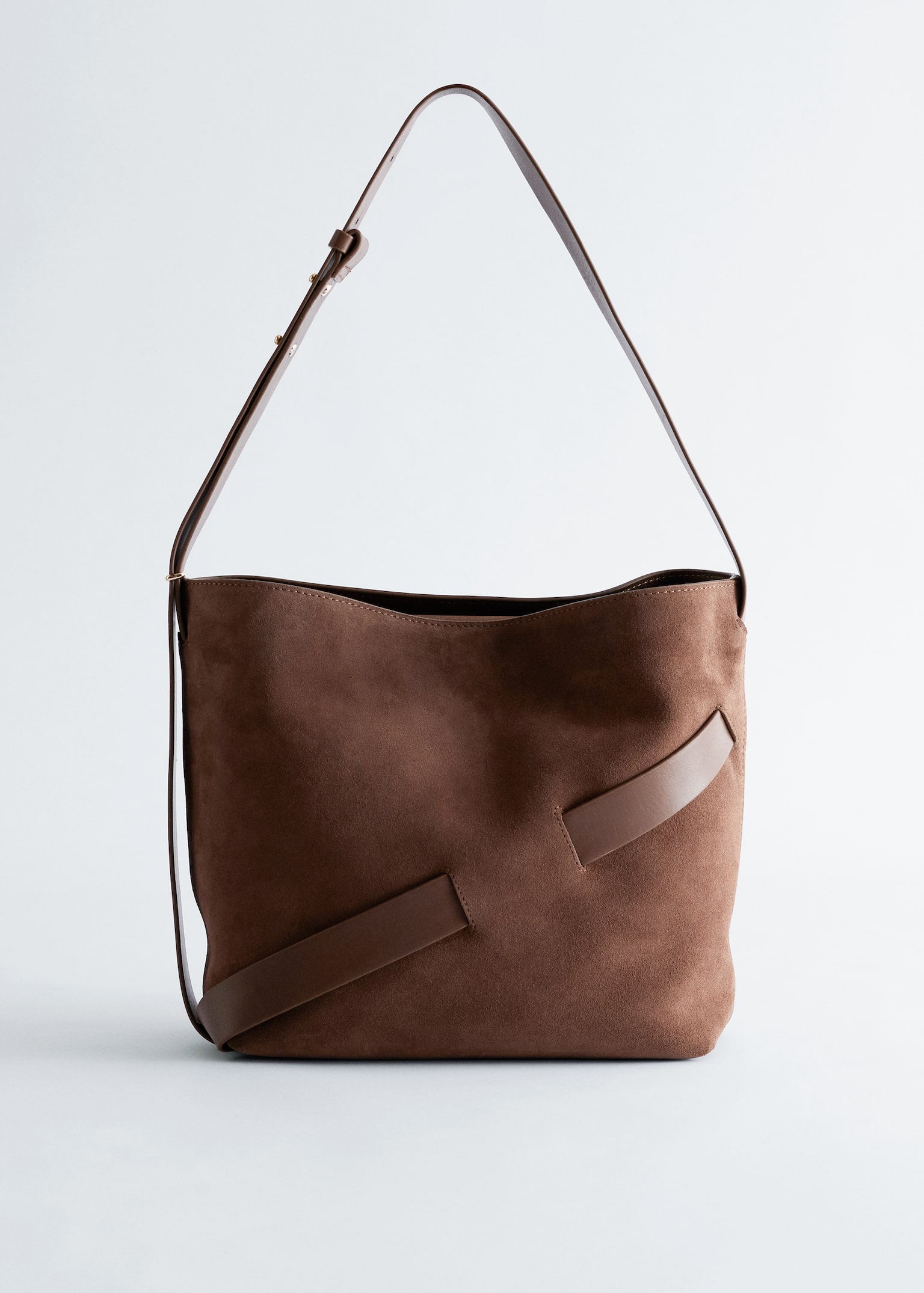 Beuteltasche aus Veloursleder - Braunes Veloursleder/Schwarzes Wildleder