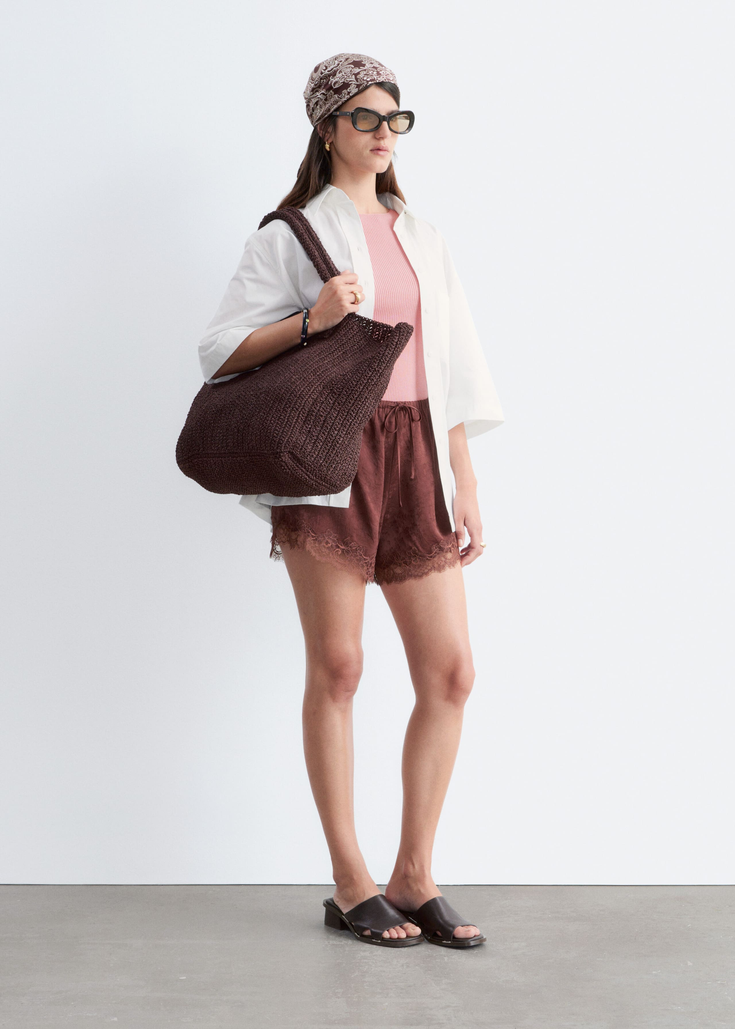 Image of Lace-Panel Jacquard Mini Shorts