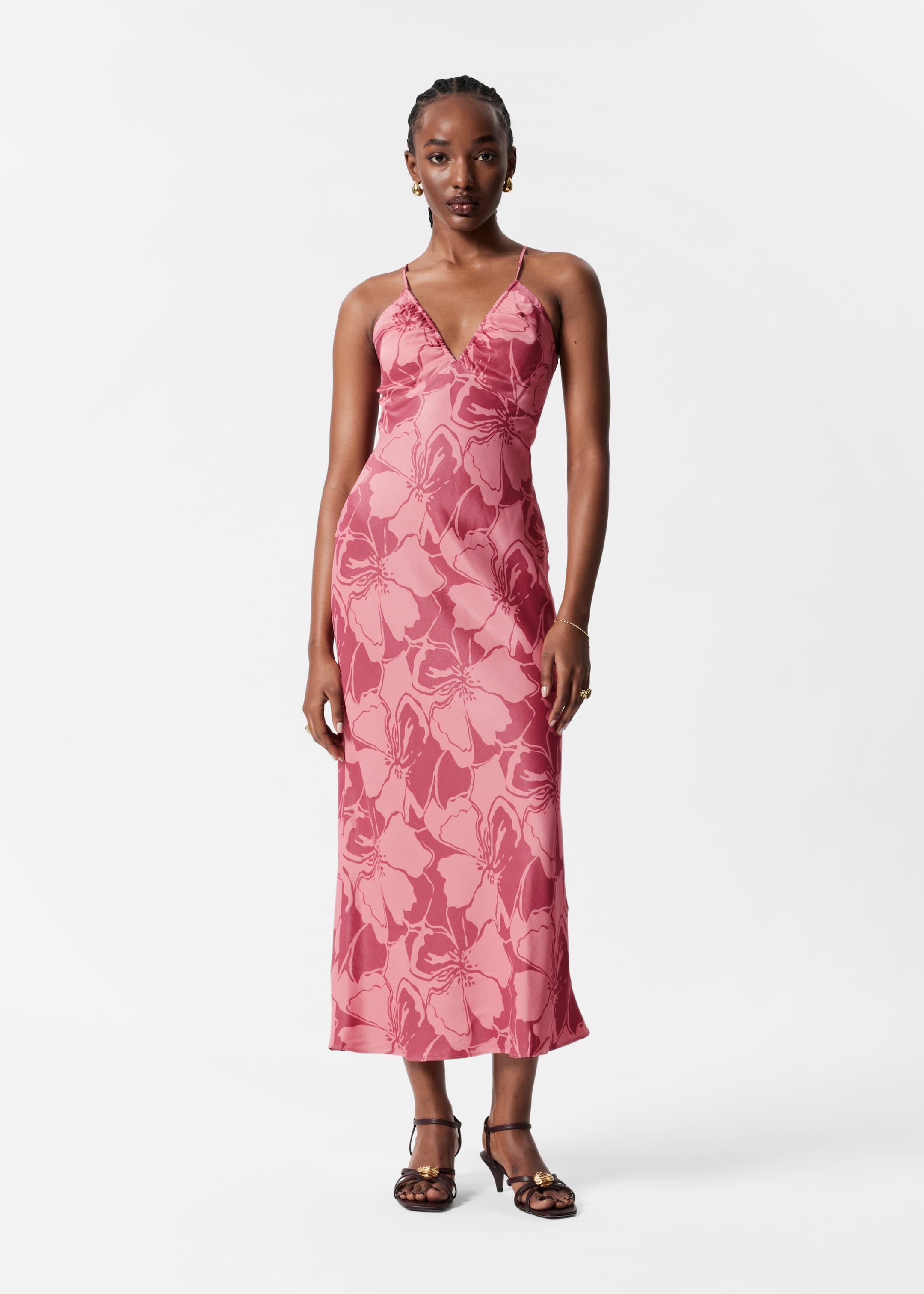Ingrandisci l'immagine: Satin Slip Midi Dress - Pink Floral - DONNA | H&M CH 1