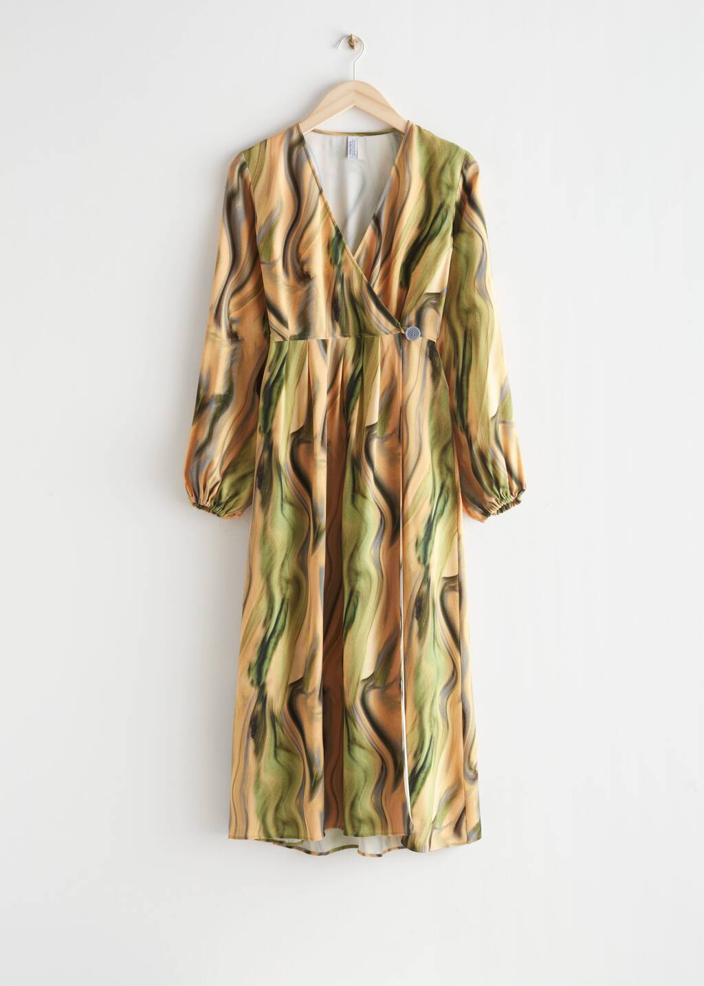 Printed Midi Wrap Dress - Yellow Print - Bodegón