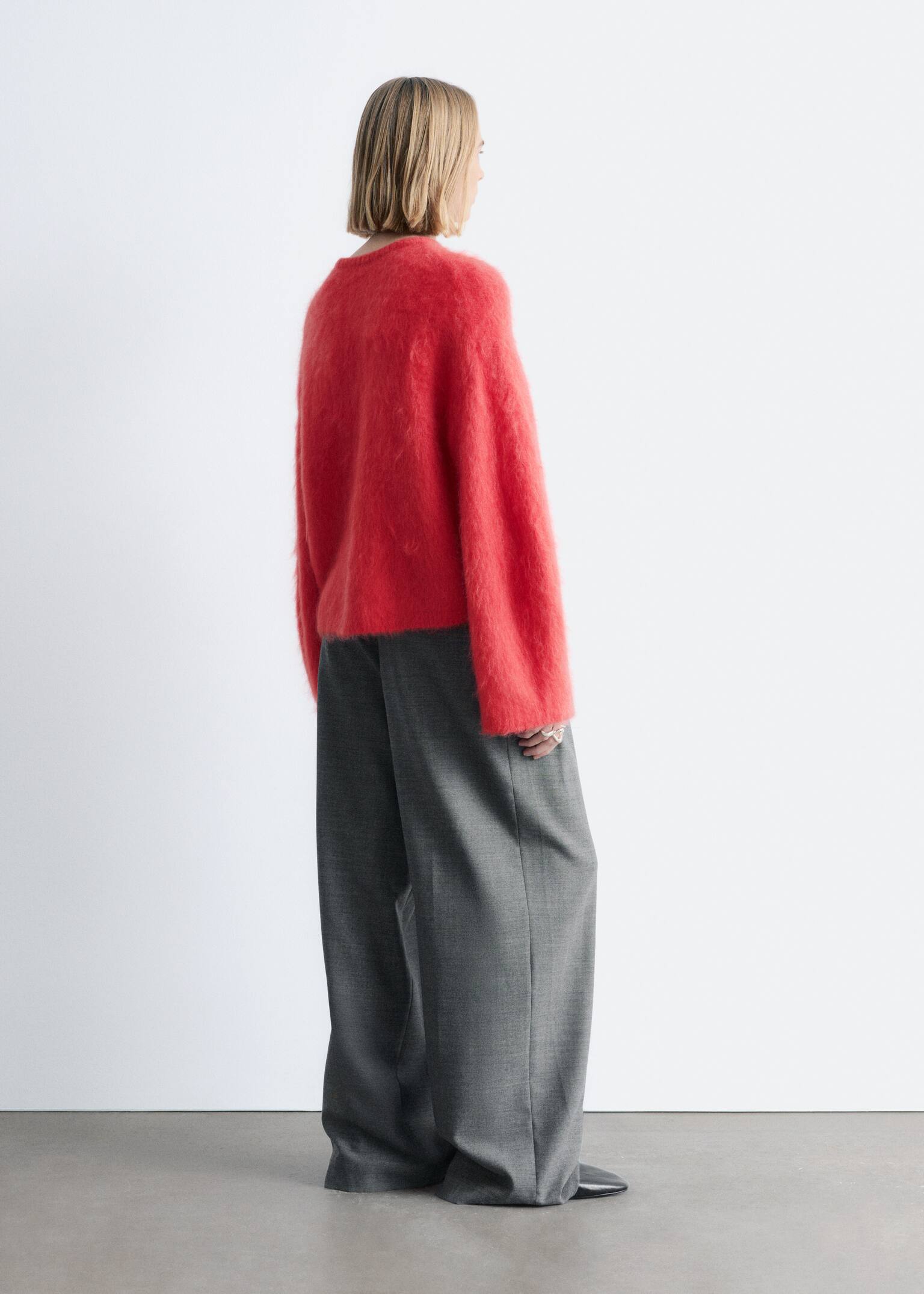 Cardigan i børstet mohairblend - Knaldrød/Lysegrå/Marineblå - 7