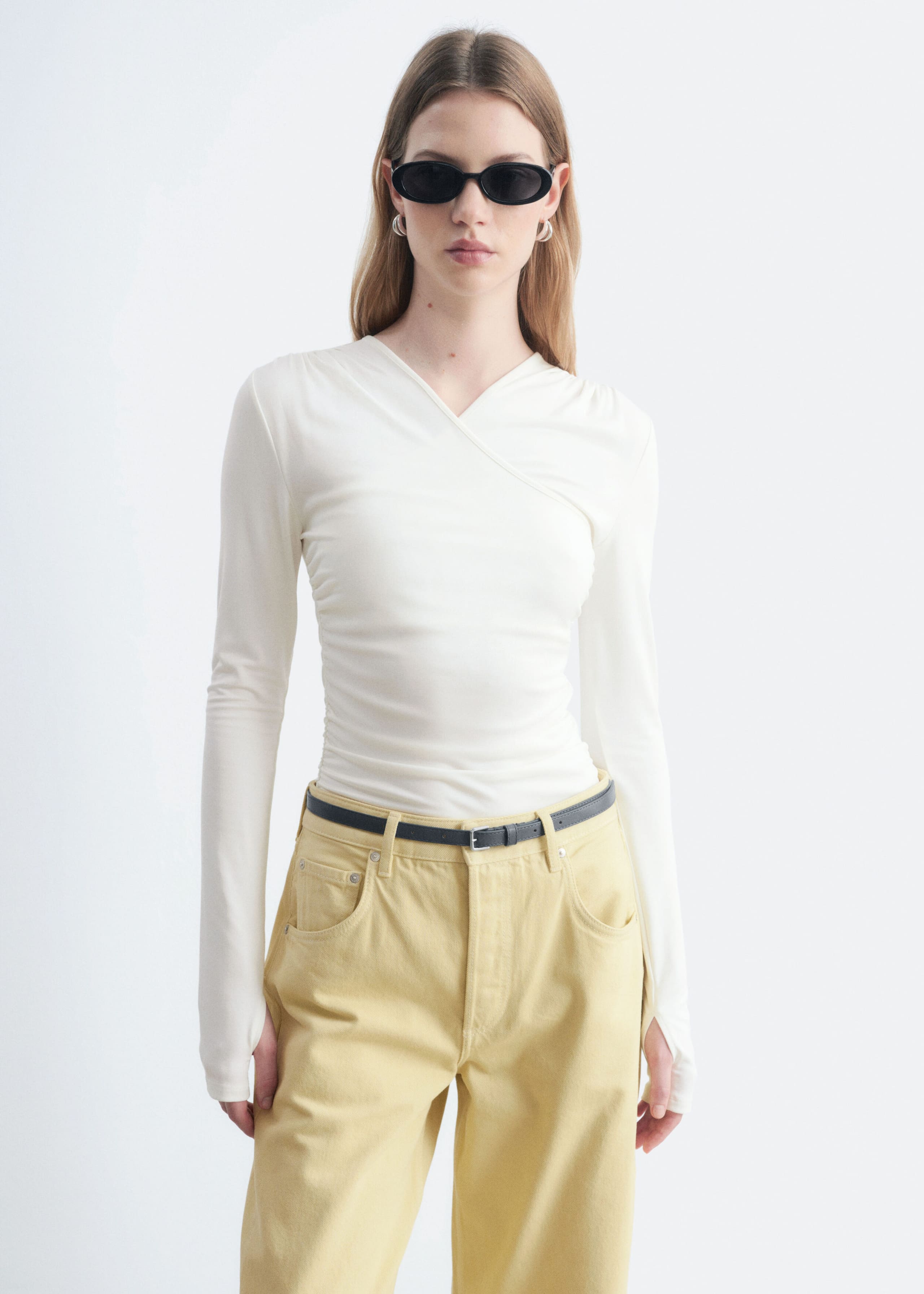 Modal Jersey Wrap Top - White - Lookbook