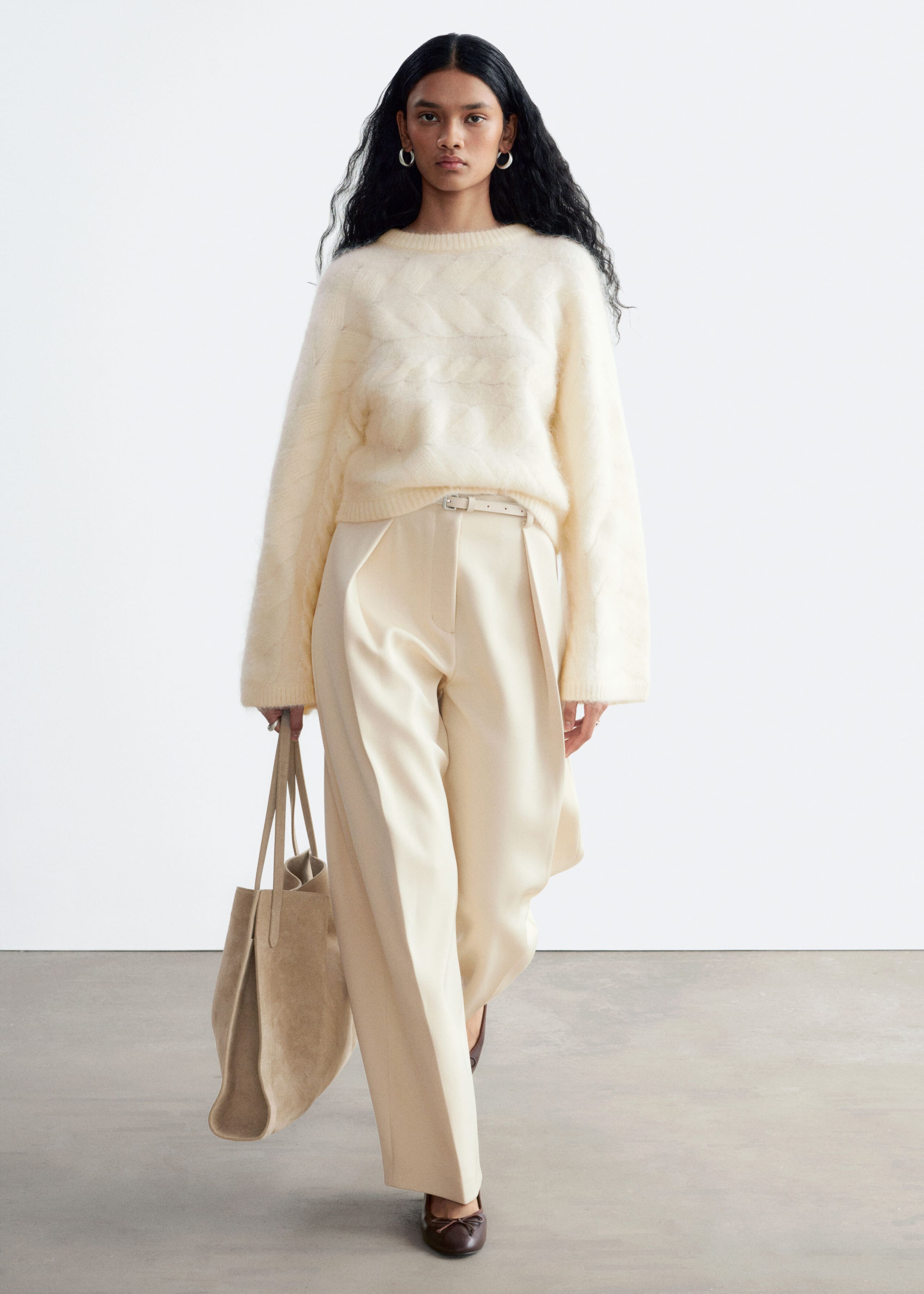 Pullover aus Mohairmischung mit Zopfstrickmuster - Weiß - Lookbook