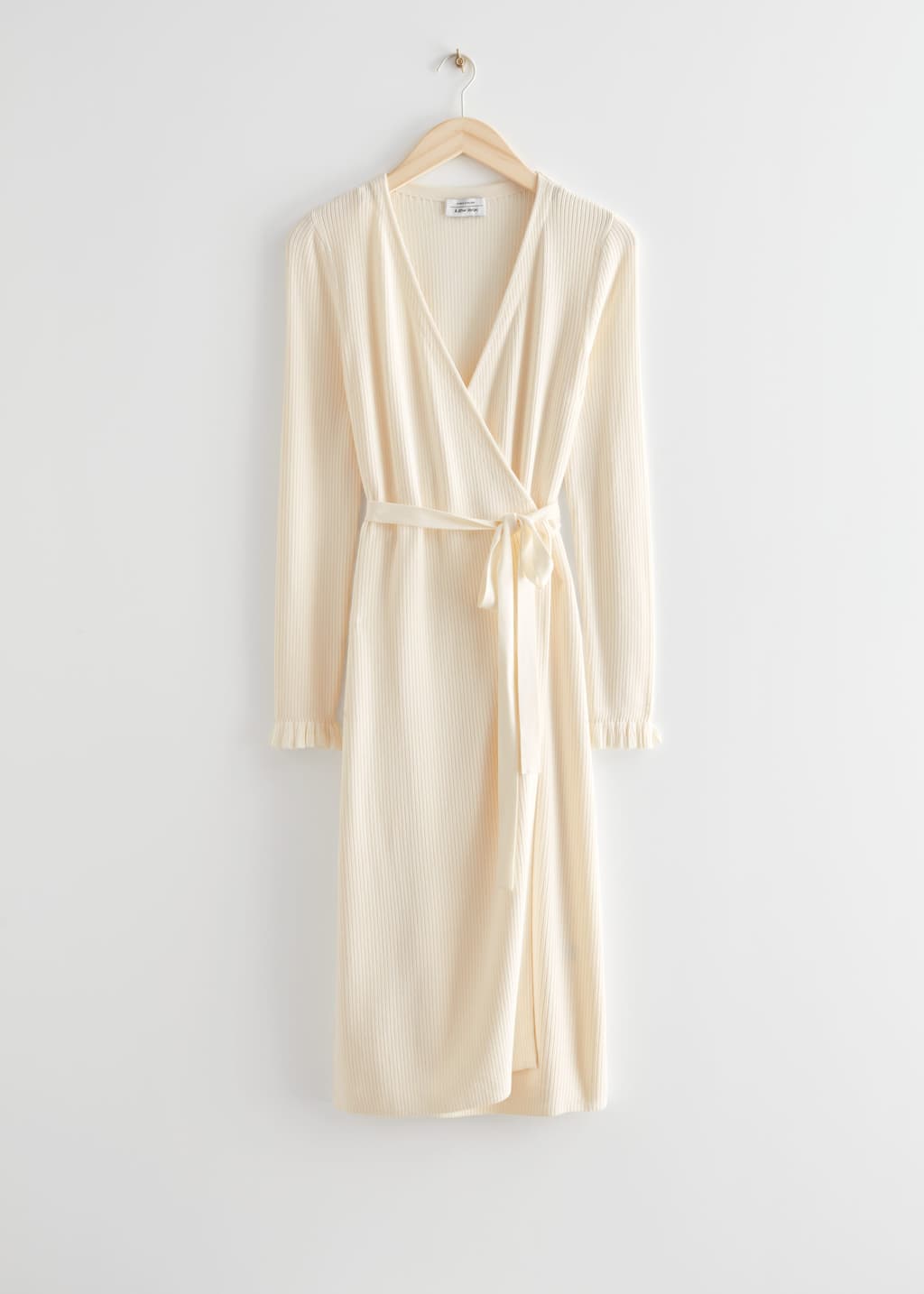 Ribbed Midi Wrap Dress - Cream - Bodegón