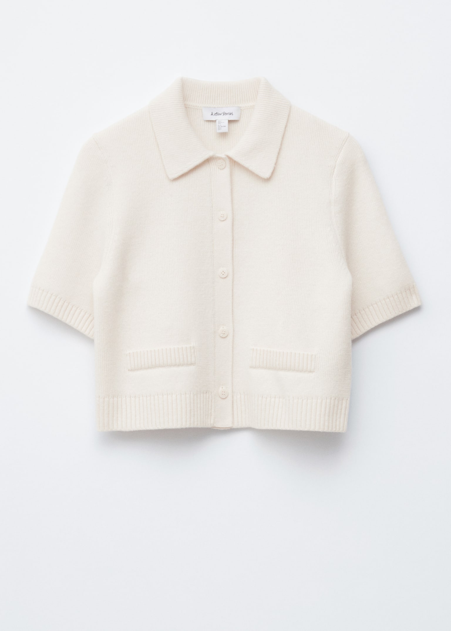 Knitted Short-Sleeve Cardigan - White/Grey/Dusty Blue - 2