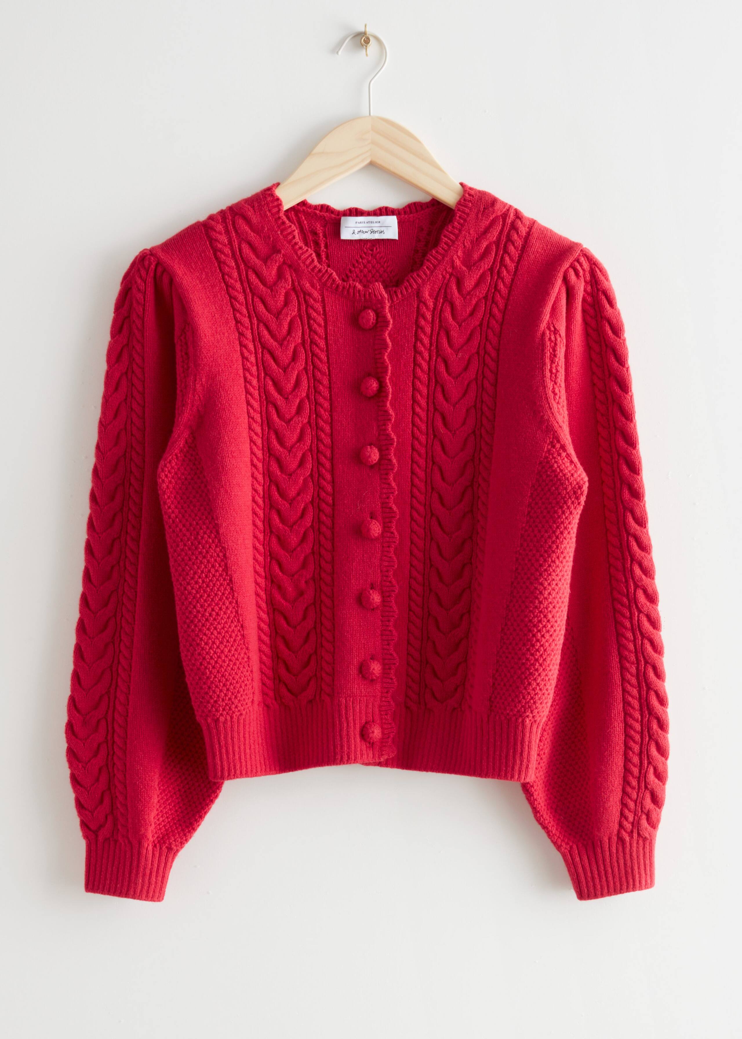 Cable Knit Cardigan - Red - Natura morta