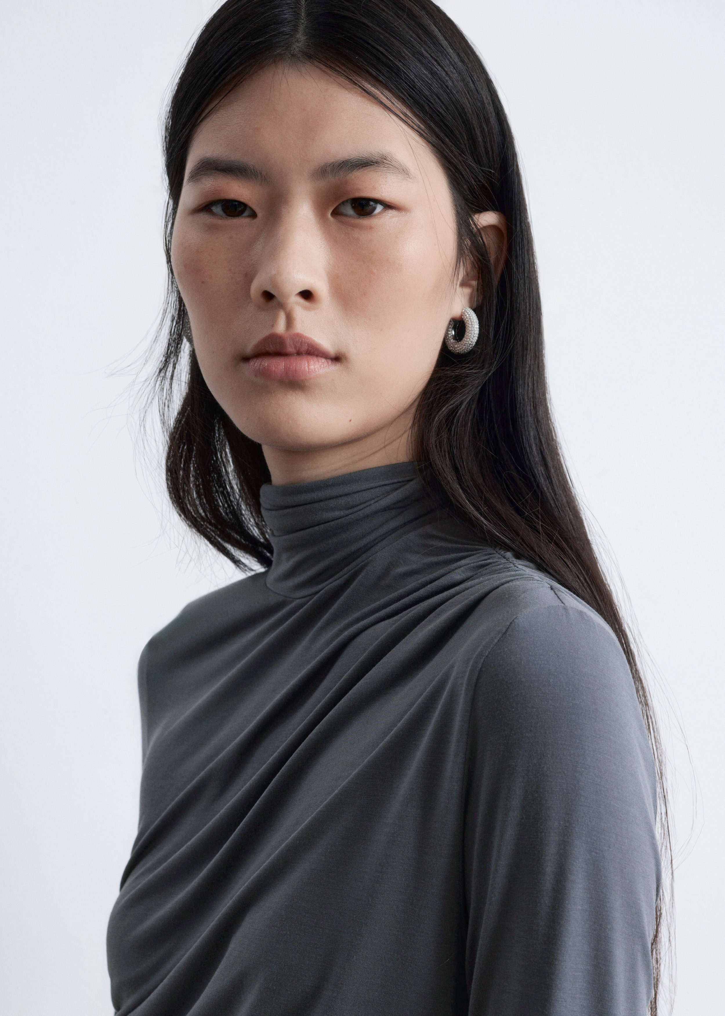Draped Turtleneck Top - Dark Grey - & Other Stories BE