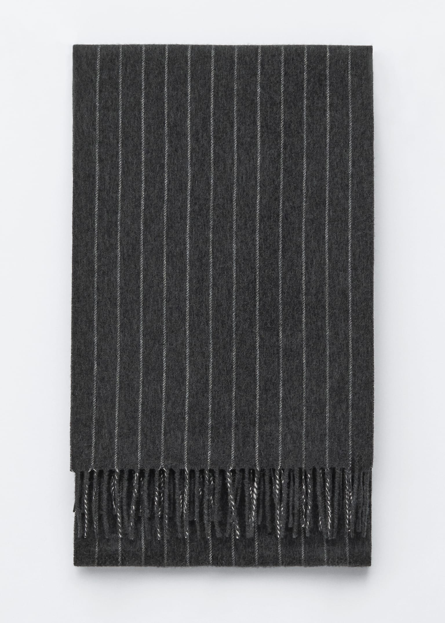 Halstørklæde i kashmirblend med frynser - Mørkegrå nålestribet - 2