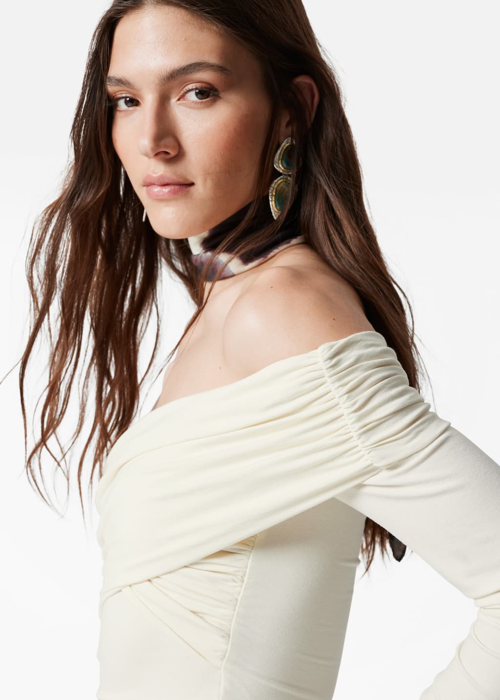 Ruched Off-Shoulder Top - Cream - Lookbook