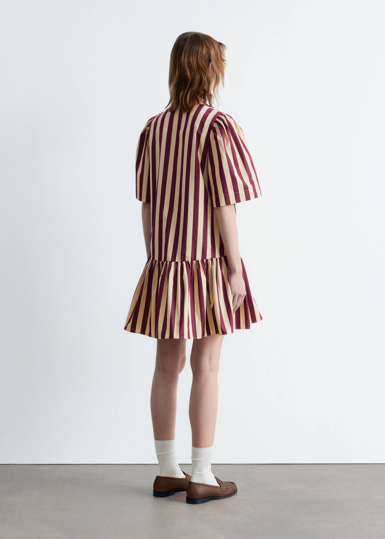 Rochie Mini Peplum - Dungi roșii/galbene/Roz închis/Alb - 6