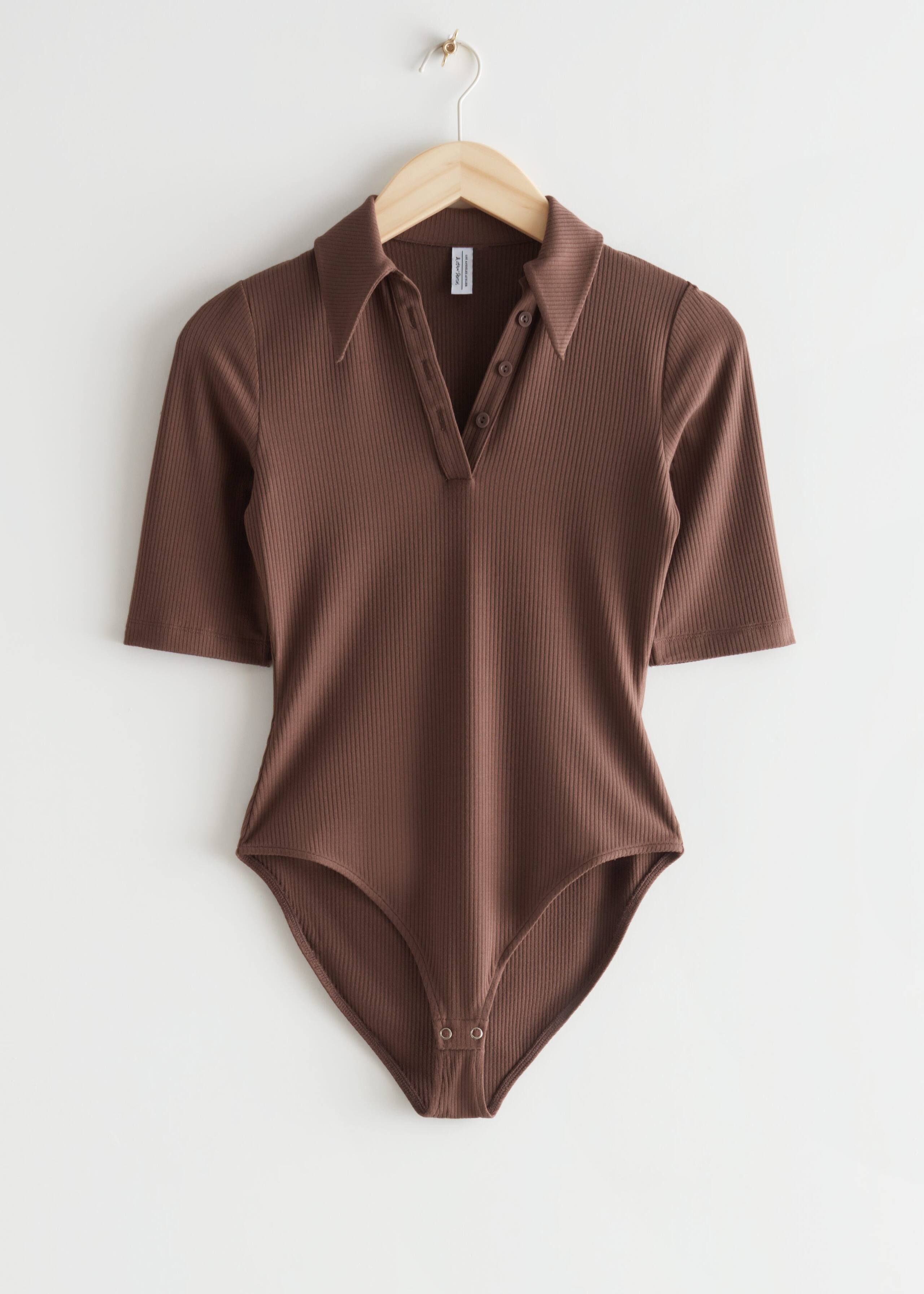 Collared Bodysuit - Brown - Natura morta