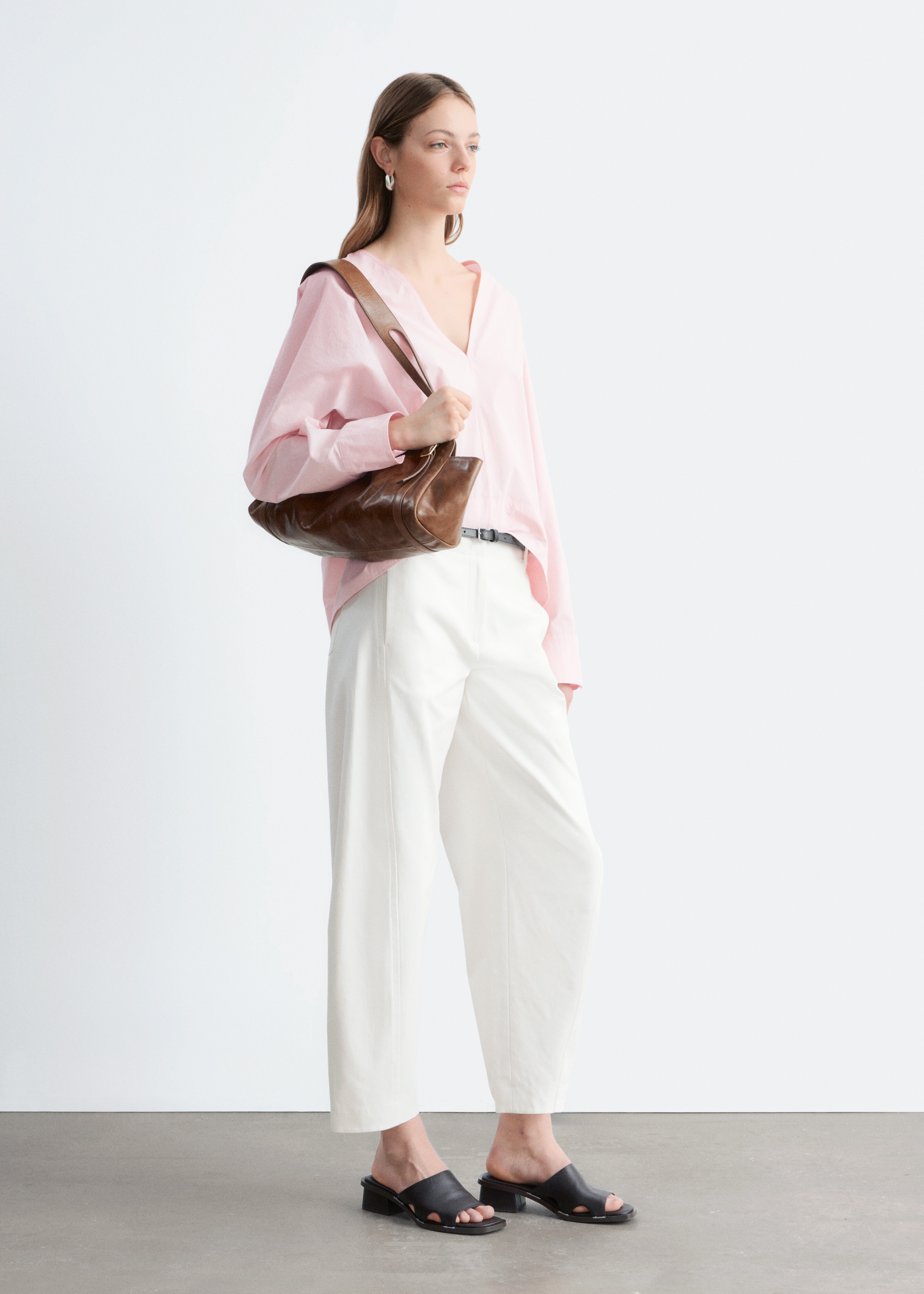 Barrel-Leg Cotton Twill Trousers