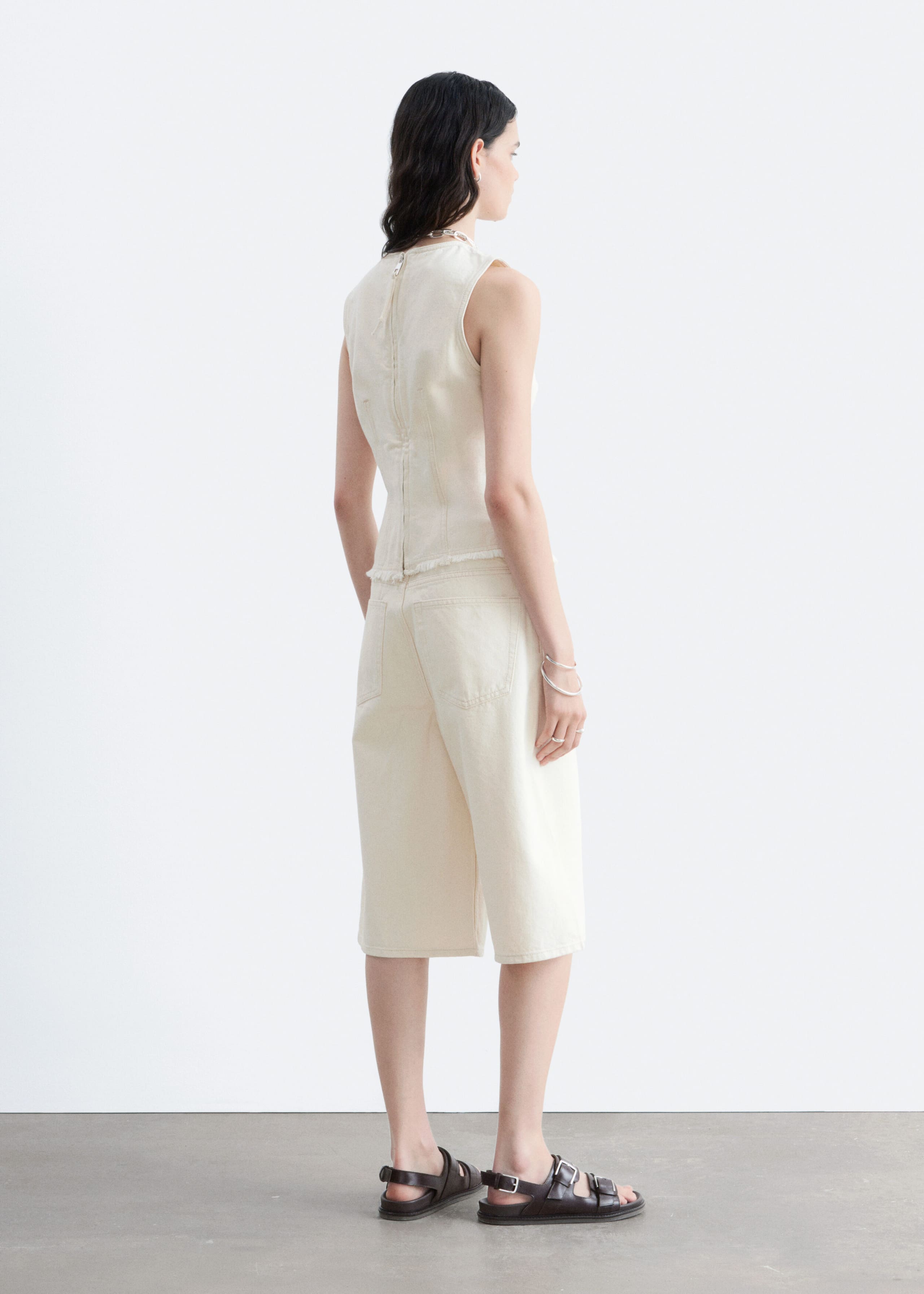 Raw-Edge Sleeveless Top - Ecru - Lookbook