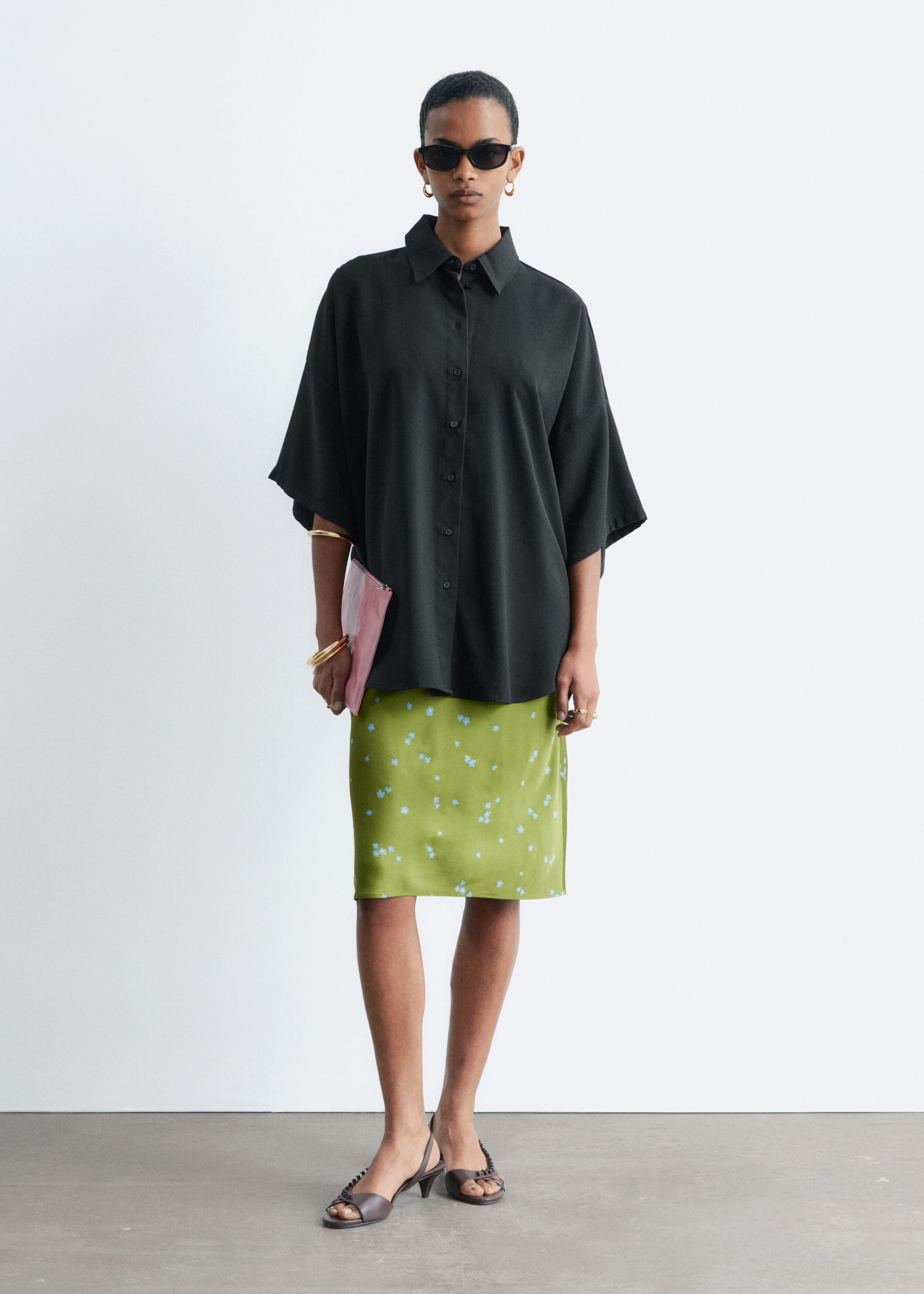 Chemise oversize à manches trois-quarts - Noir - Lookbook