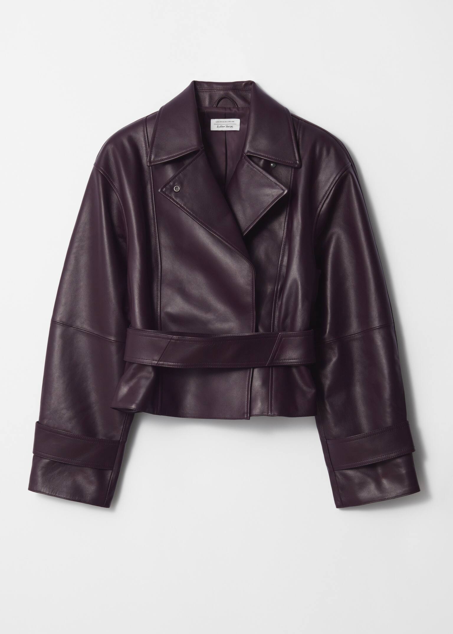 Belted Leather Jacket - Dark Purple