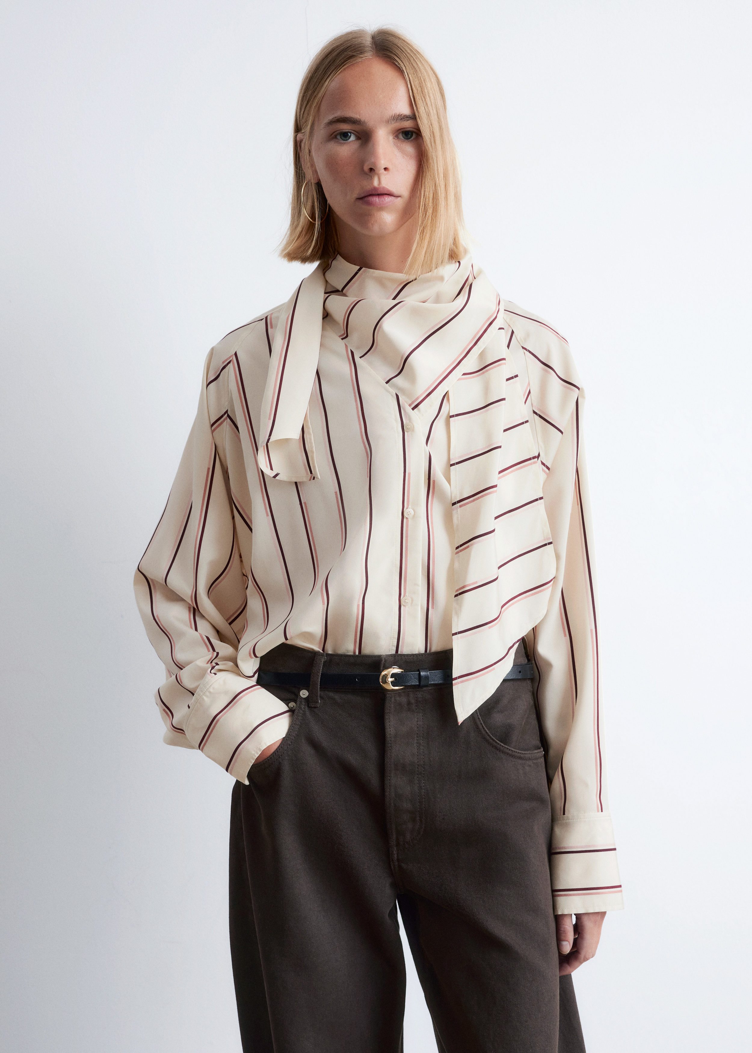 Scarf-Detail Shirt - Beige Stripes - & Other Stories US