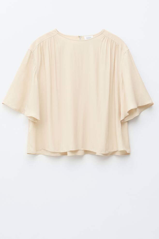 Blouse froncée en crêpe - Beige/Rouge/Motif fleuri/Chartreuse - 1