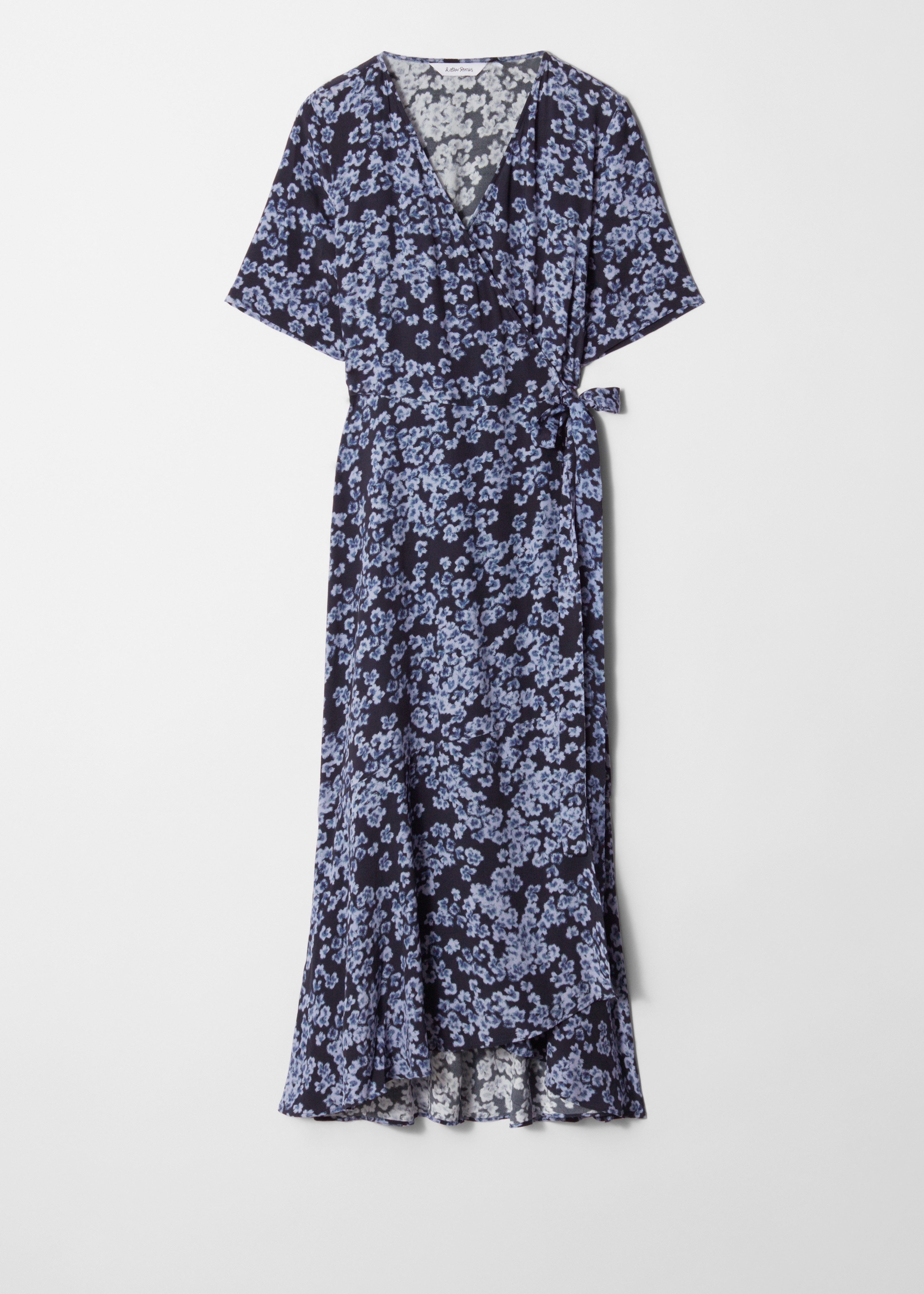 Abito midi a portafoglio - Motivo floreale blu/Motivo a fiori bianco/blu/Nero a pois